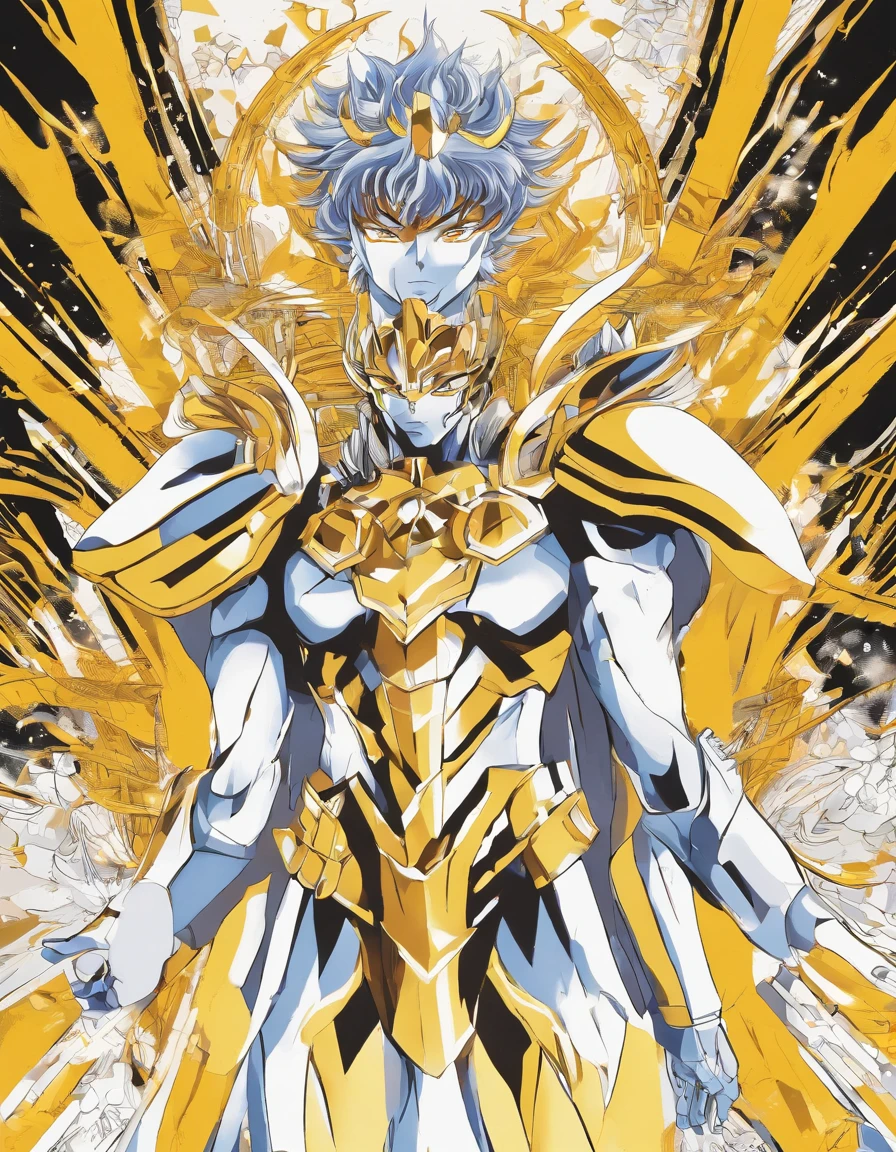 Armadura de Arqueiro, gold armaduras, Henry Cavil como 1boy, armaduras, cabelo black, olhos black, asas longas de ouro, dramatic sky, olhando para o espectador, armaduras, cabelo curto, boca fechada, tronco, serious, capacete, pouso em campo vazio