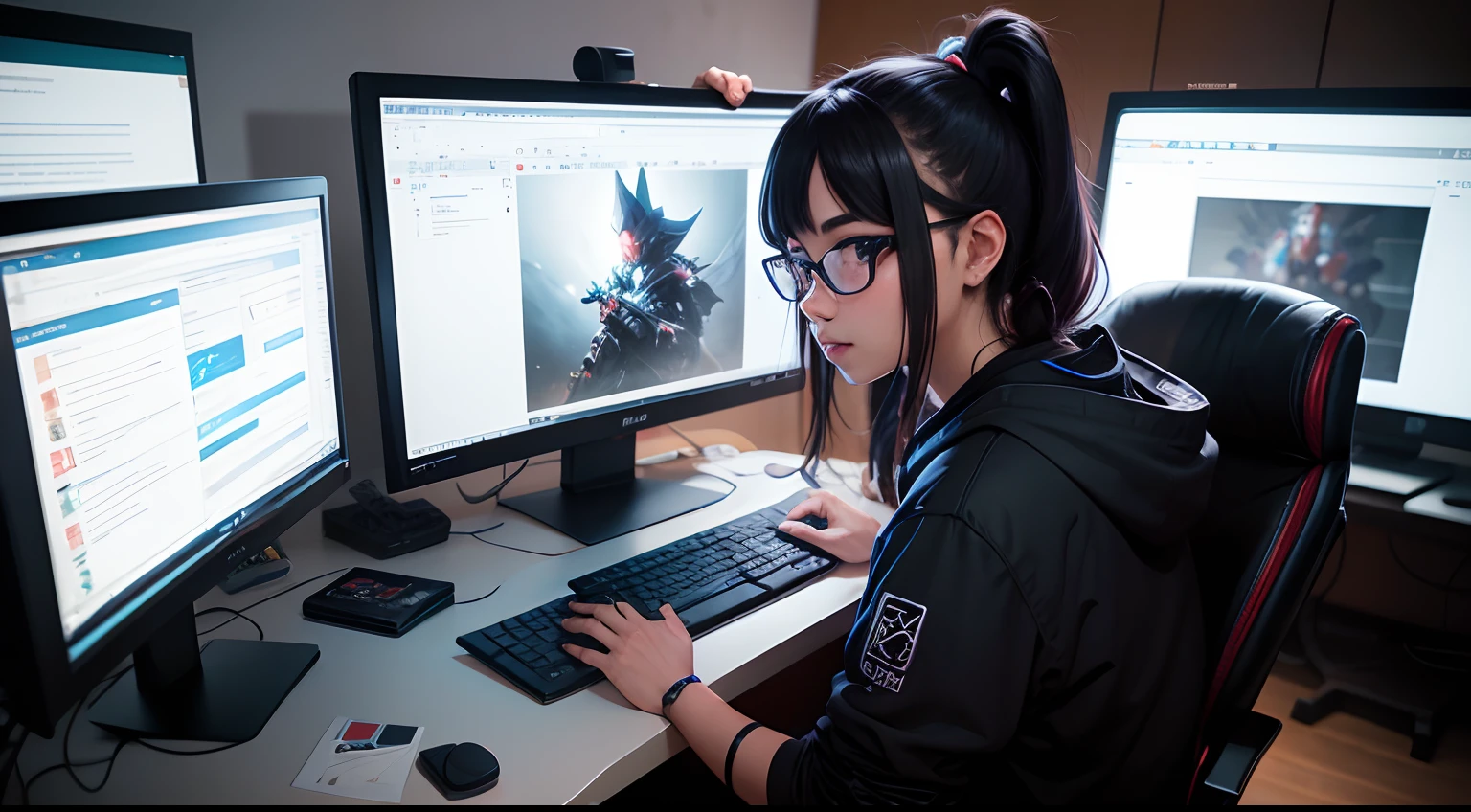 game artist, realista, anime, mesa digitalizadora, pessoa desenhando, computador