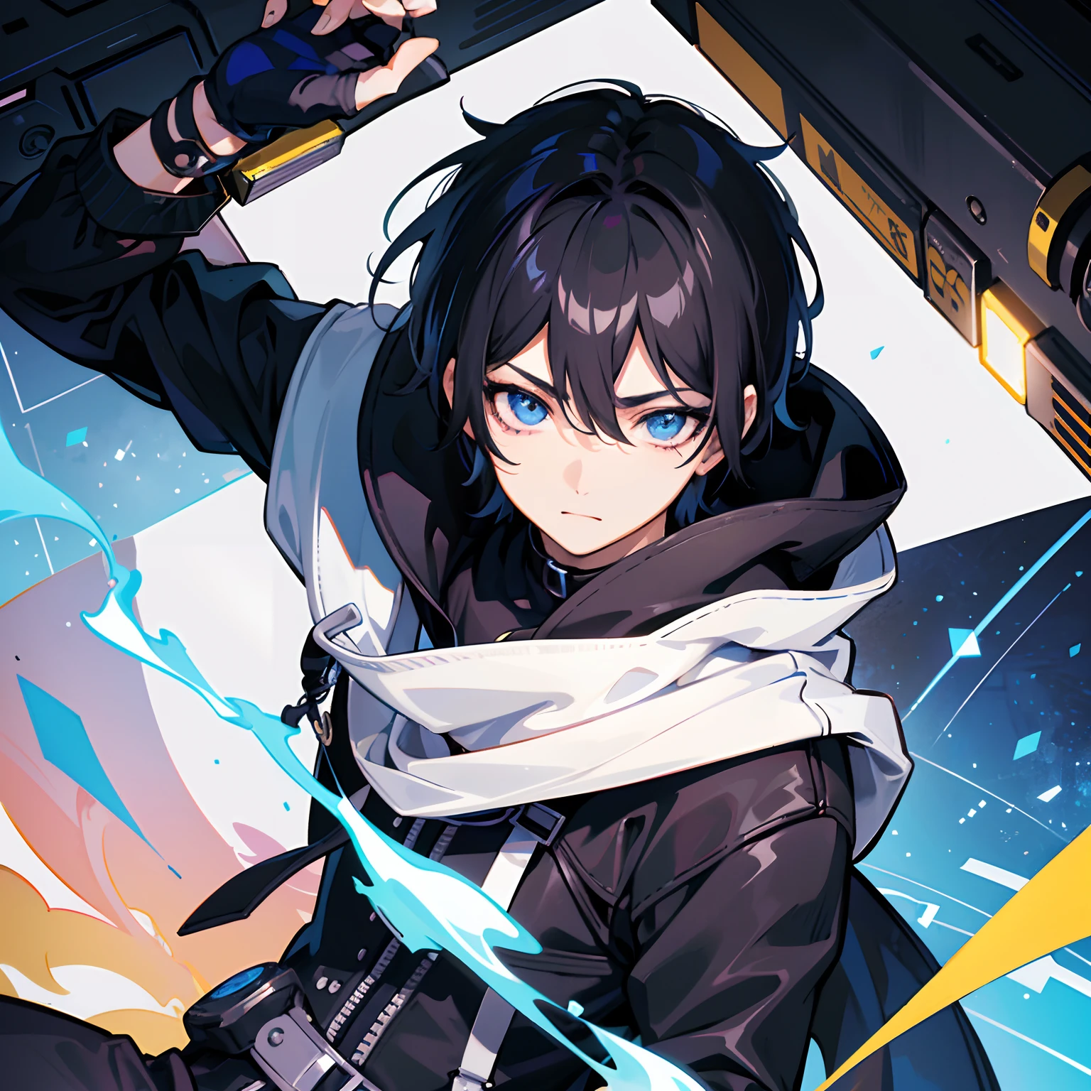 Create an image of a 19-year-old anime boy with cool and modern black hair, with super power mistery

Create a design that combines modern and traditional elements, creating a unique and intriguing style for this character. Don't hesitate to add personal touches that align with your imagination and creativity.