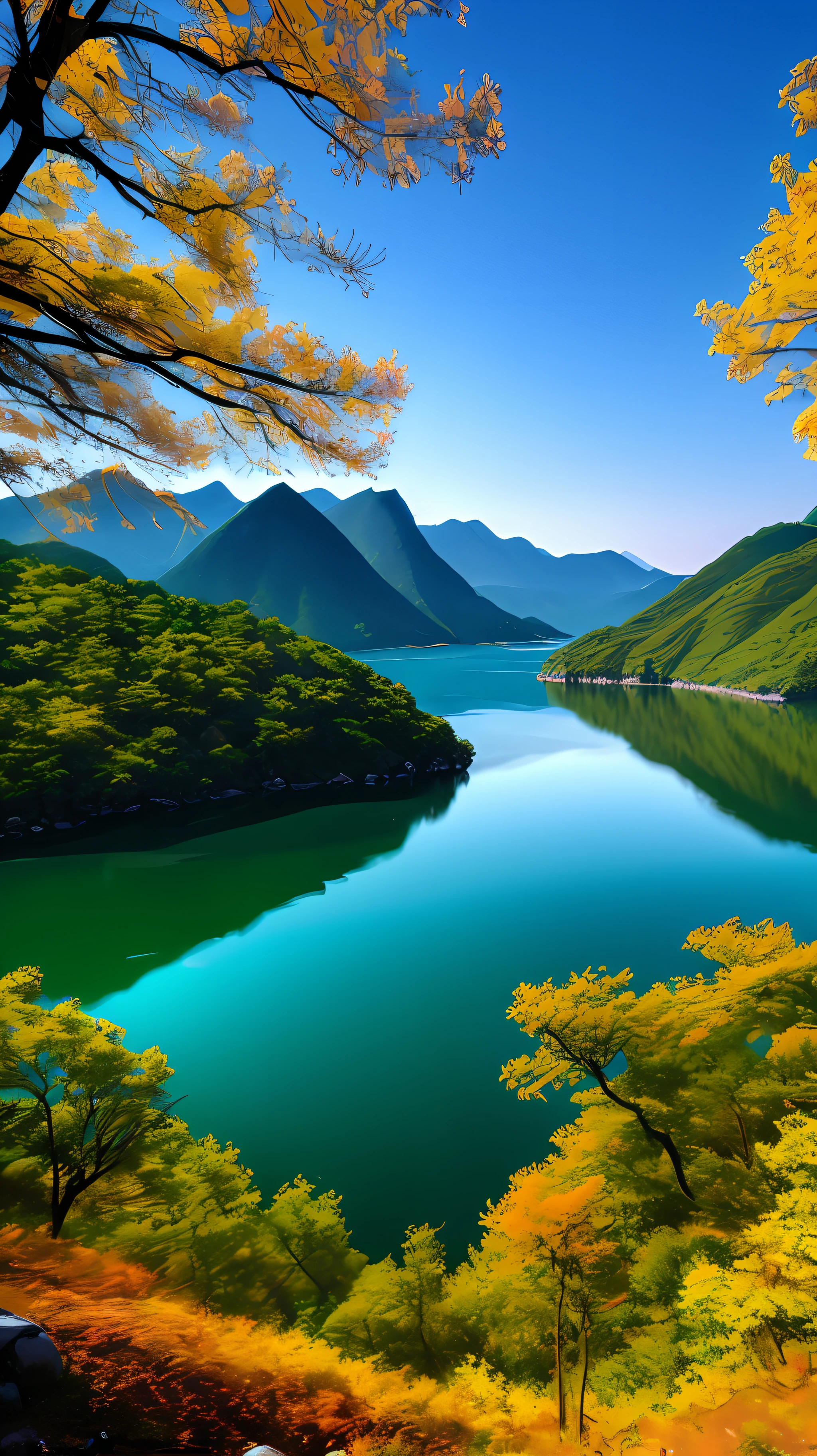 A beautiful Korean mountain and lake, (masterpiece), (portrait), (raw photo), (highly detailed CG unity 8k wallpaper) intricate, sharp focus, dramatic, realistic art