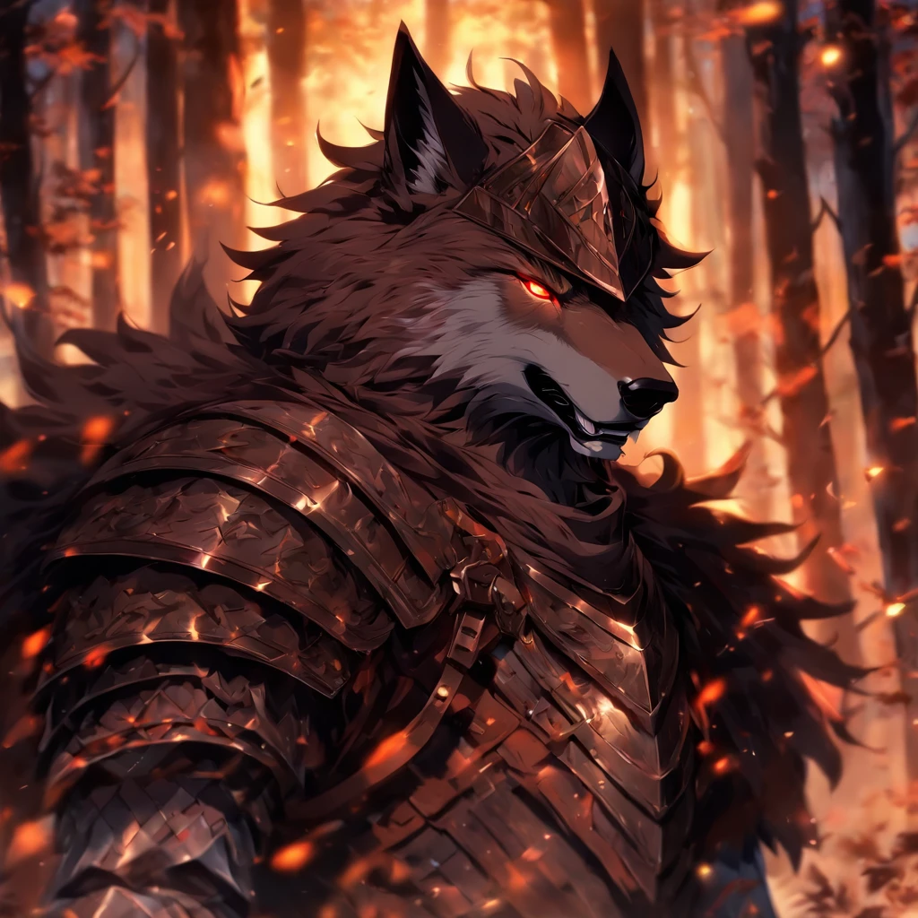 Knight Timber Wolf, short brown hair, dark armor(masterpiece, best quality)