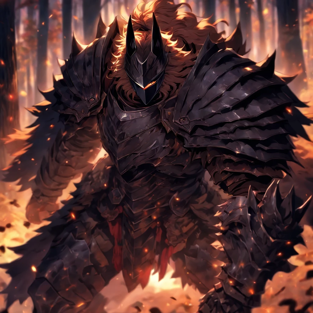 Knight Timber Wolf, short brown hair, dark armor(masterpiece, best quality)