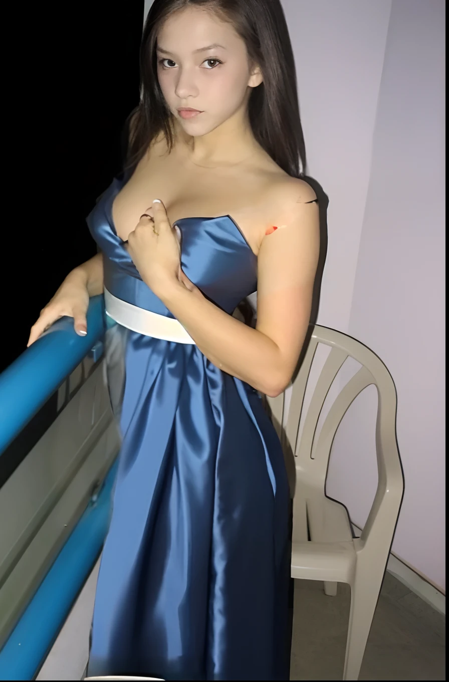 A beautiful light blue Disney princess dress with a white bow at the waist.