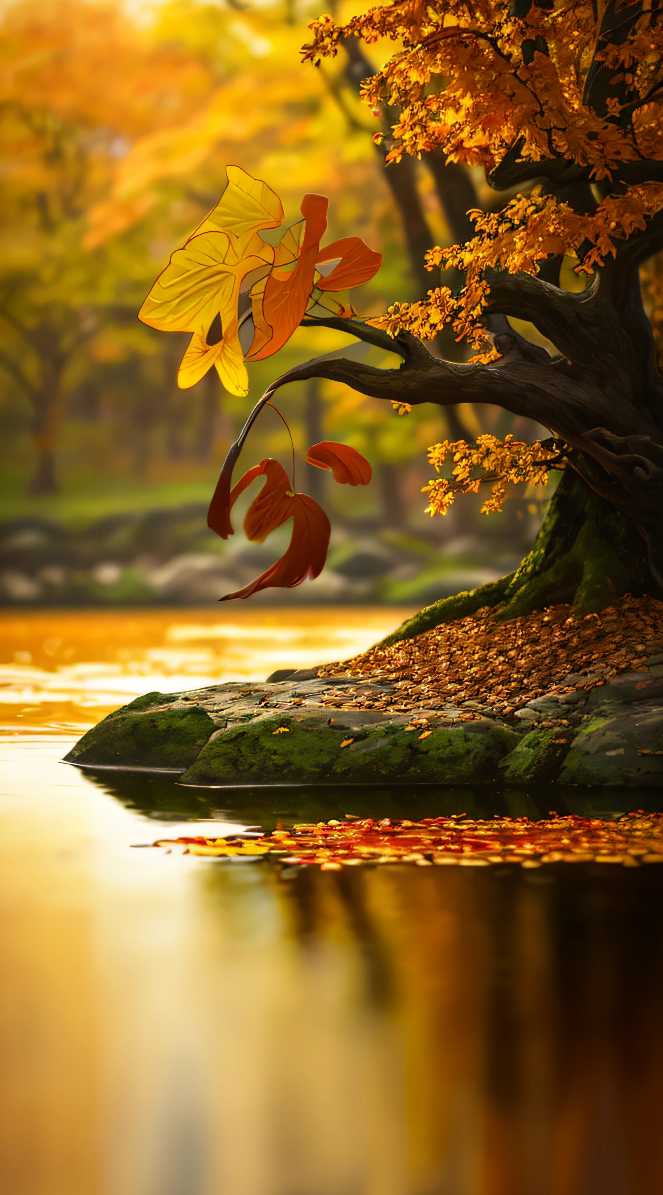 Autumn sophistication,Green autumn,golden autumn,Even,The autumn water is the same for a long time,super detailing,8K,The texture is delicate,A masterpiece of photography