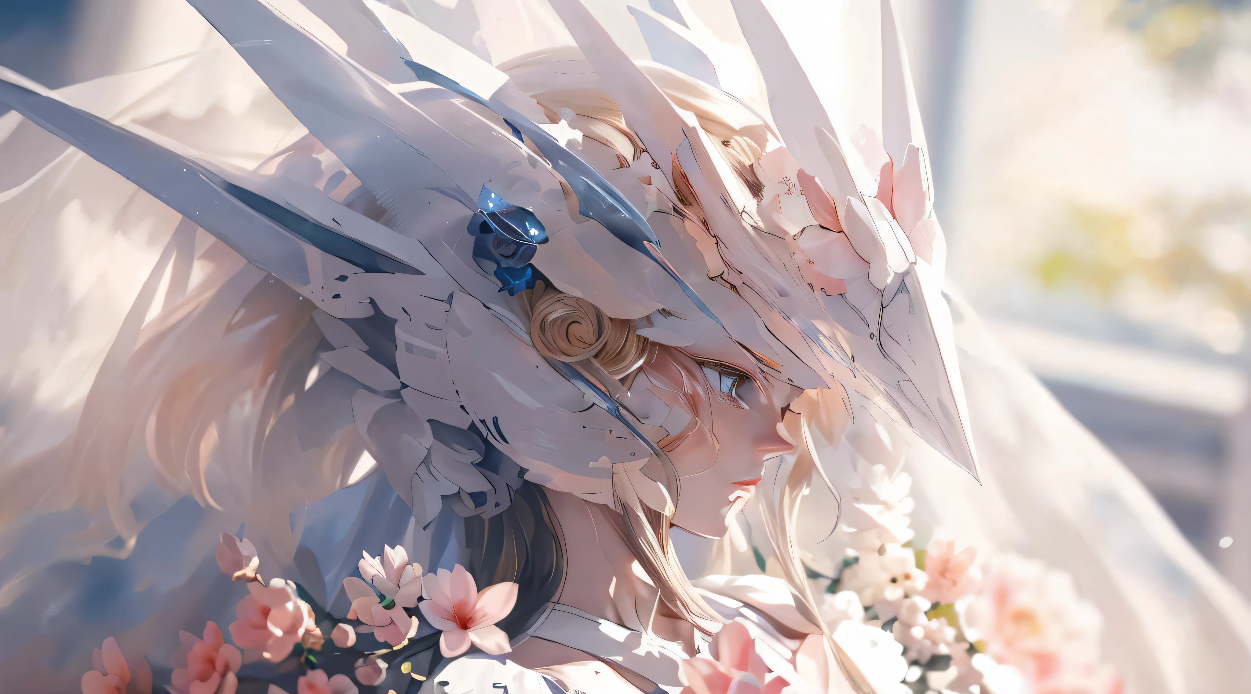 Masterpiece, Highest quality, Ultra detail, illustration, beautifuldetails, Depth of field, Dynamic Angle, 8K wallpaper, Portrait, Best light and shadow quality, 4K, 8K, CG, finedetail, Blurred background, Upper body, Contemporary, dress, Blonde, Long hair, Beautiful eyes, Beautiful splash