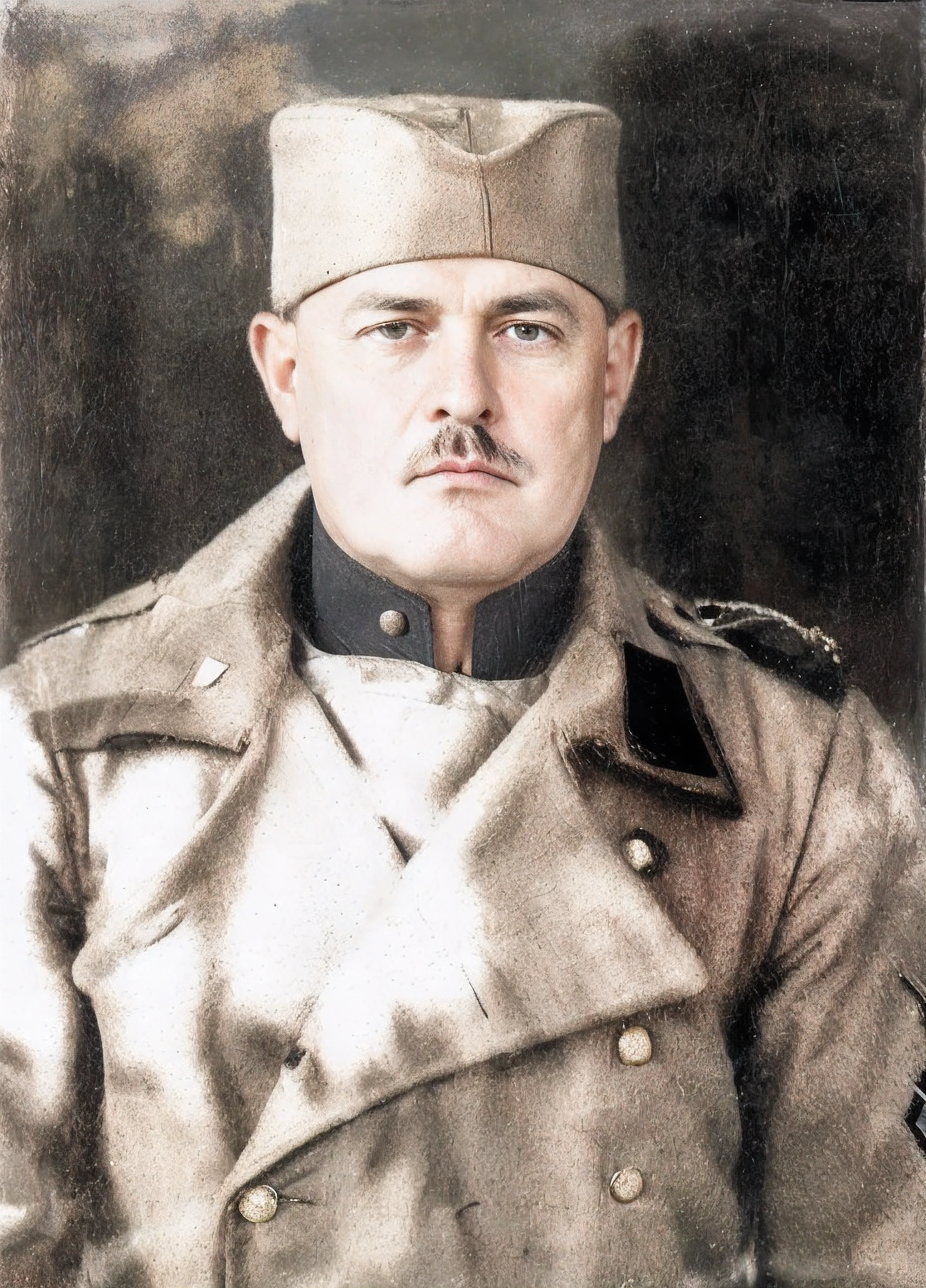 Foto de um homem com uniforme militar posando para uma foto, usando bigode igual hitler, bigode hitler, inspired by Hristofor Žefarović, inspired by Slobodan Pejić, uma foto colorida, Furio Tedeschi, inspirado em Lattanzio Gambara, Retrato de um soldado, Mario como um soldado da Primeira Guerra Mundial, raw photo, amazing photograph, best quality, 8K, high quality, Ultra detailed, (best quality), (high detailed skin, full sharp:1.2), 8k uhd, dslr, detailed face