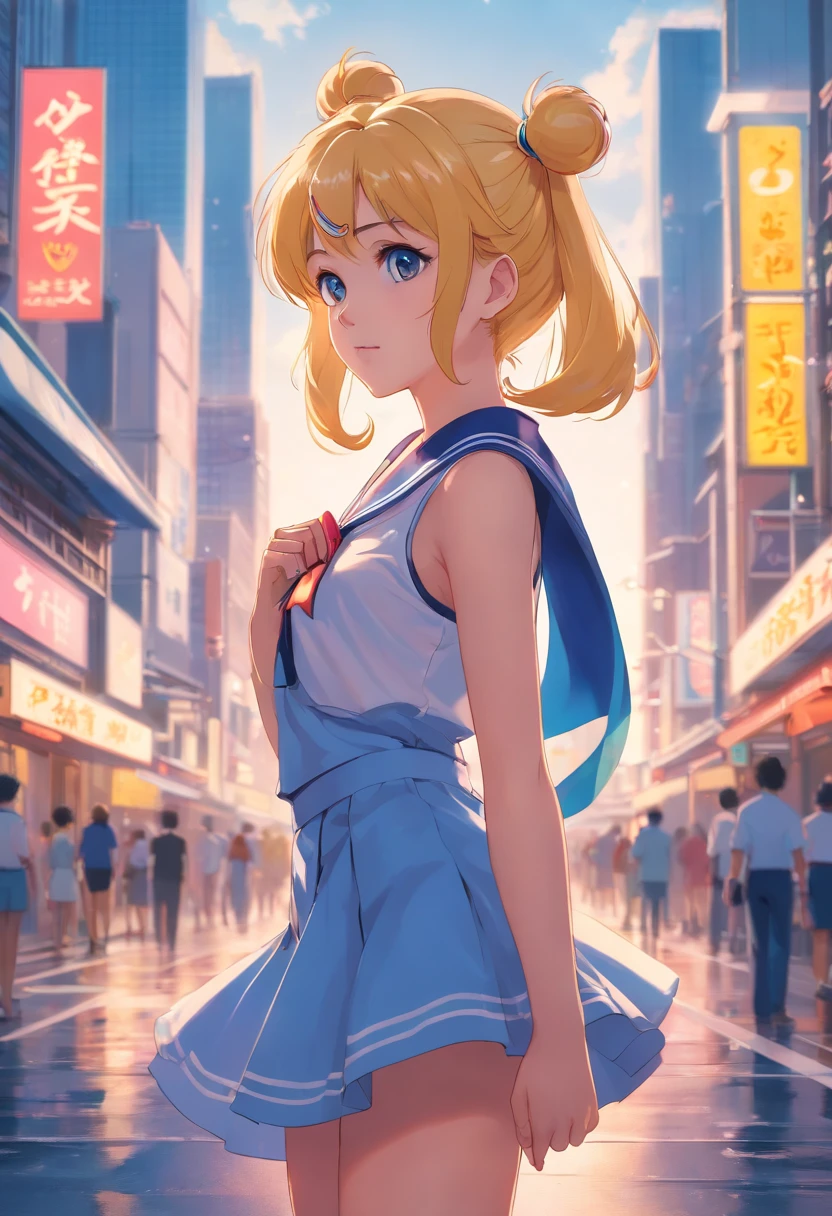 NSFW,On the edge of the hustle and bustle, A dull Japanese city , Where the city skyline can be seen in the background , Her seductive eyes are、Capture the essence of retro anime. All facial features are、Render with excellent levels of detail, Evokes the clarity and accuracy of classic anime art from the 80s. In this portrait, She embodies the spirit of the Sailor Moon style, It will be a refined tribute to the beloved era of retro anime. Photo by Elliott Lee using a Nikon Z6 and Prime 85mm lens. Award-winning photography style, fine art, 8K, Ulutra HD, Hyper-Resolution. --v 5 --q 2、ssee-through