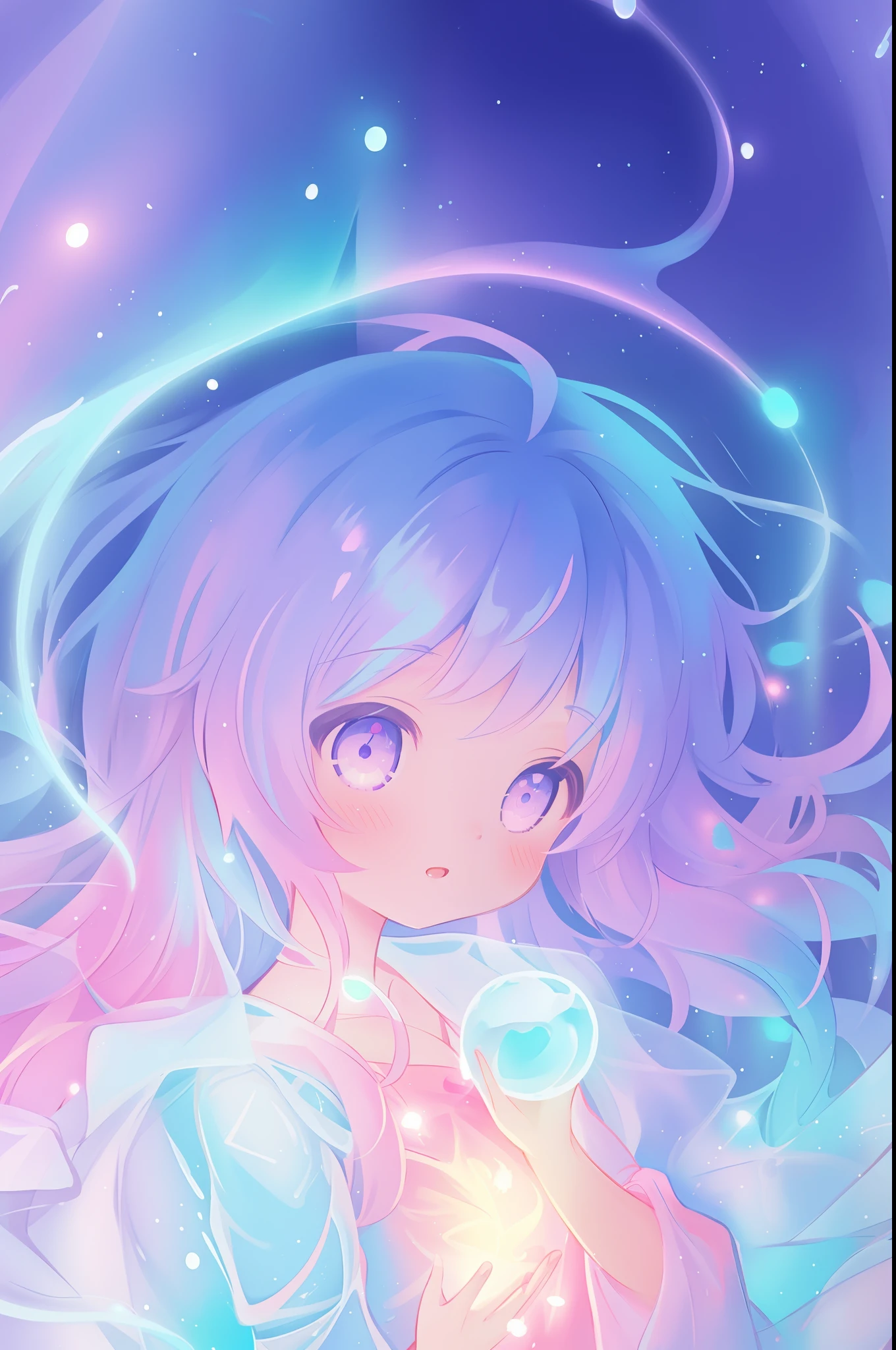 beautiful anime girl, inspired by Glen Keane, inspired by Lois van Baarle, (disney art style), by Lois van Baarle, glowing aura around her, by Glen Keane, jen bartel, glowing lights! digital painting, flowing glowing hair, glowing flowing hair, beautiful digital illustration, magical, whimsical, fantasia background, liquid ballgown, liquid hair, colorful