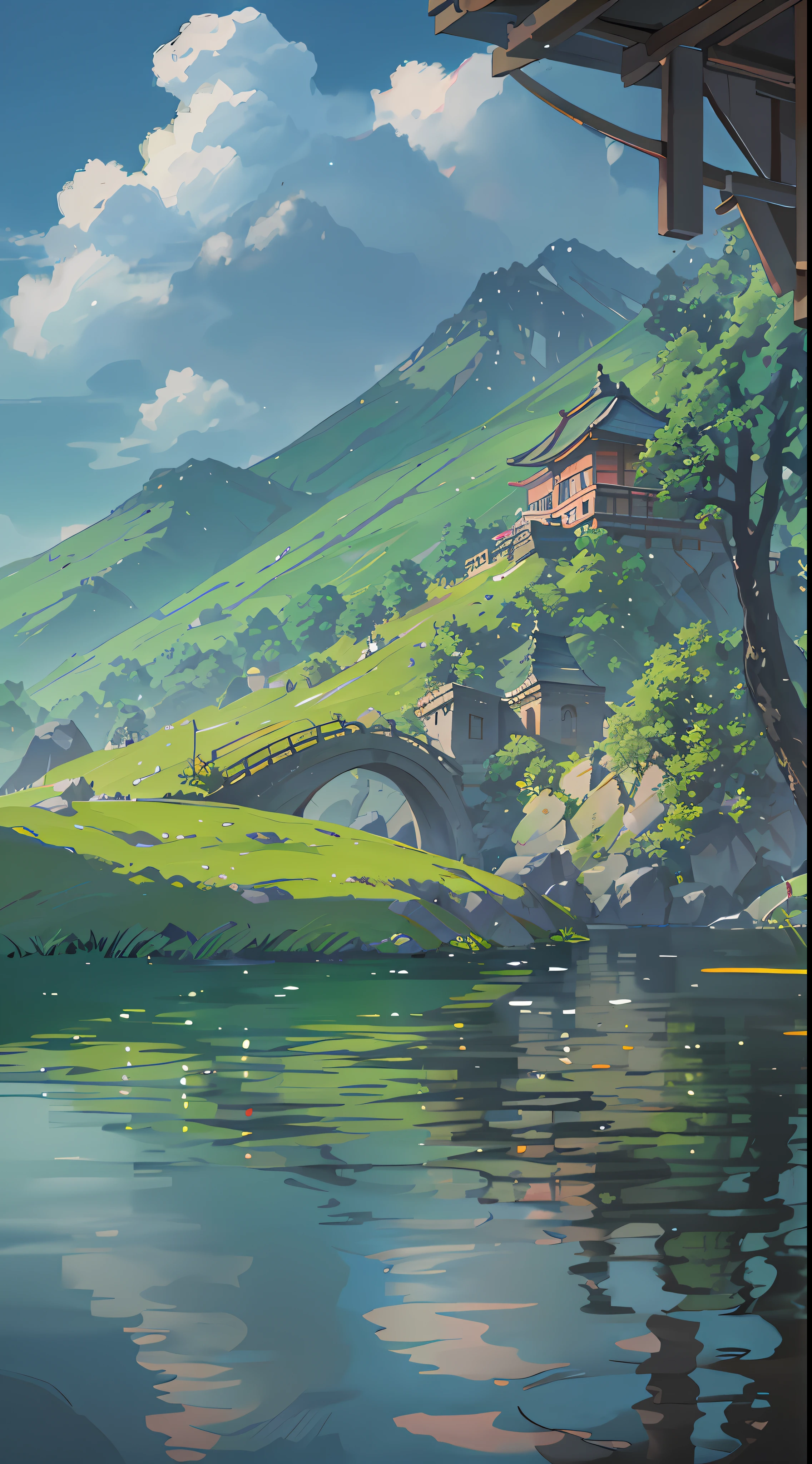Chinese Antiquity, Spring, Jungle, Lake, Reflection, Trees, Meadows, Rocks, Dragon Boats, Hot Springs, Water Vapor, (Illustration: 1.0), Epic Composition, Realistic Lighting, HD Details, Masterpiece, Best Quality, (Very Detailed CG Unified 8k Wallpaper) --v 6