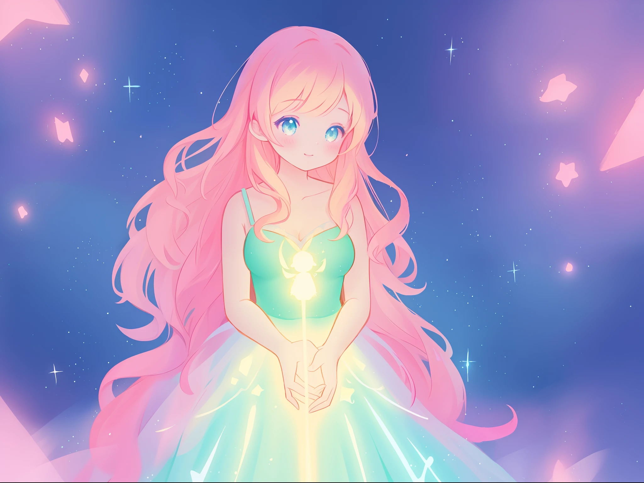 beautiful girl in sparkling layered princess ballgown dress, inspired by Glen Keane, inspired by Lois van Baarle, disney art style, by Lois van Baarle, glowing aura around her, by Glen Keane, jen bartel, glowing lights! digital painting, flowing glowing hair, glowing flowing hair, beautiful digital illustration