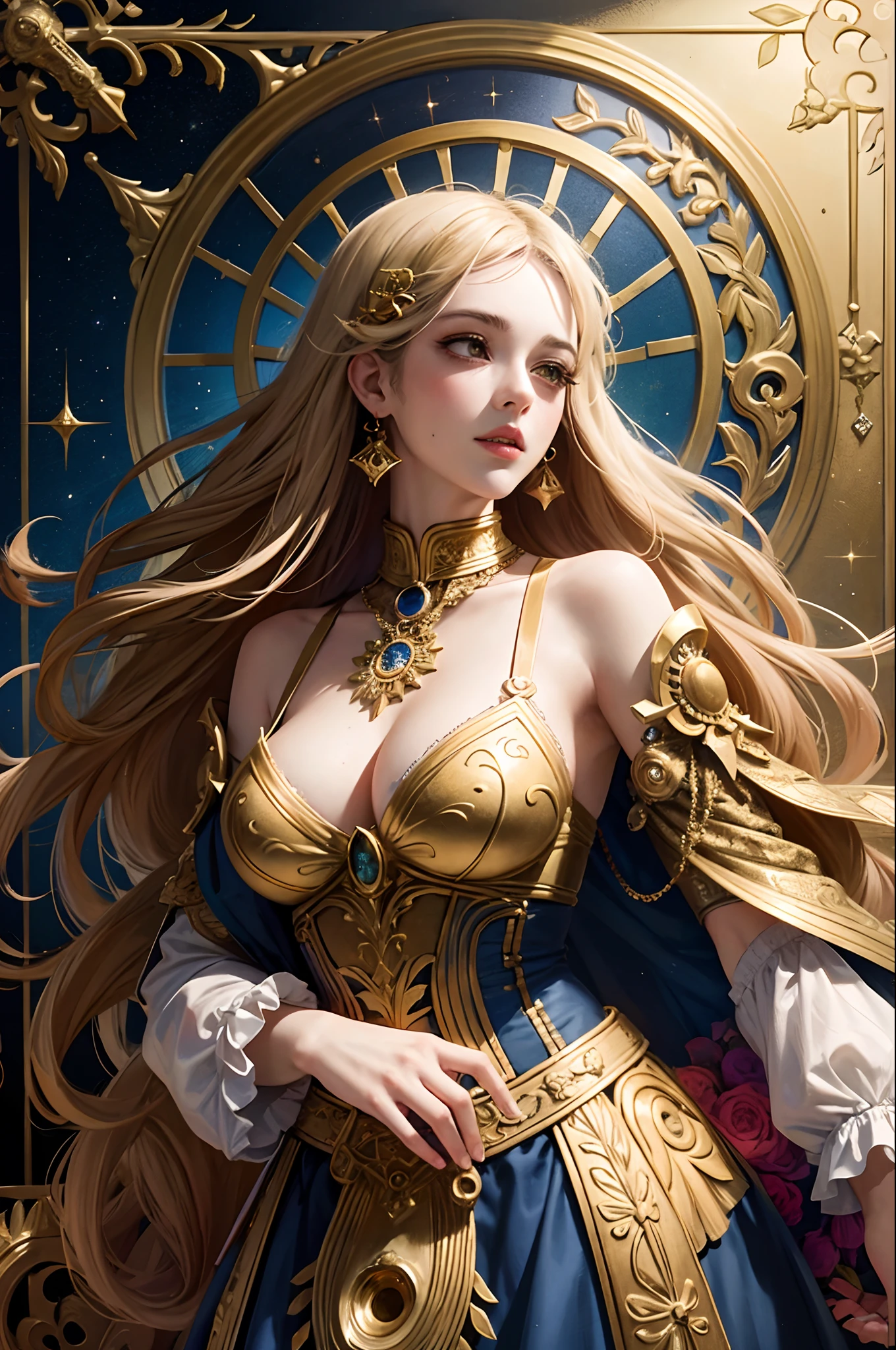 (masterpiece, top quality, best quality, official art, beautiful and aesthetic:1.2), (1girl), extreme detailed,colorful,highest detailed, official art, unity 8k wallpaper, ultra detailed, beautiful and aesthetic, beautiful, masterpiece, best quality, (zentangle, mandala, tangle, entangle) ,holy light,gold foil,gold leaf art,glitter drawing, PerfectNwsjMajic