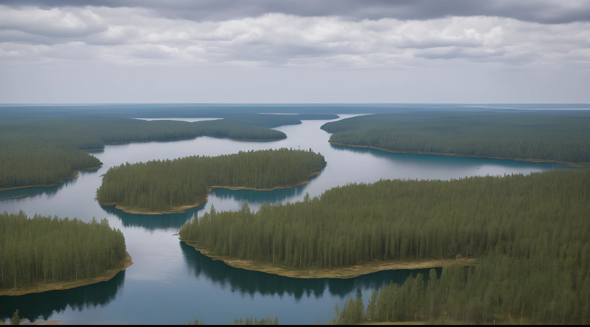 Alafite landscape of a lake surrounded by forests and clouds, soaring over a lake in forest, forest with lake, it has a lake in the distance, Beautiful Swedish forest landscape, boreal forest, Northern Finland, build in a forest near of a lake, forest and river, large environment, still from nature documentary, Above the forest, Swedish forests
