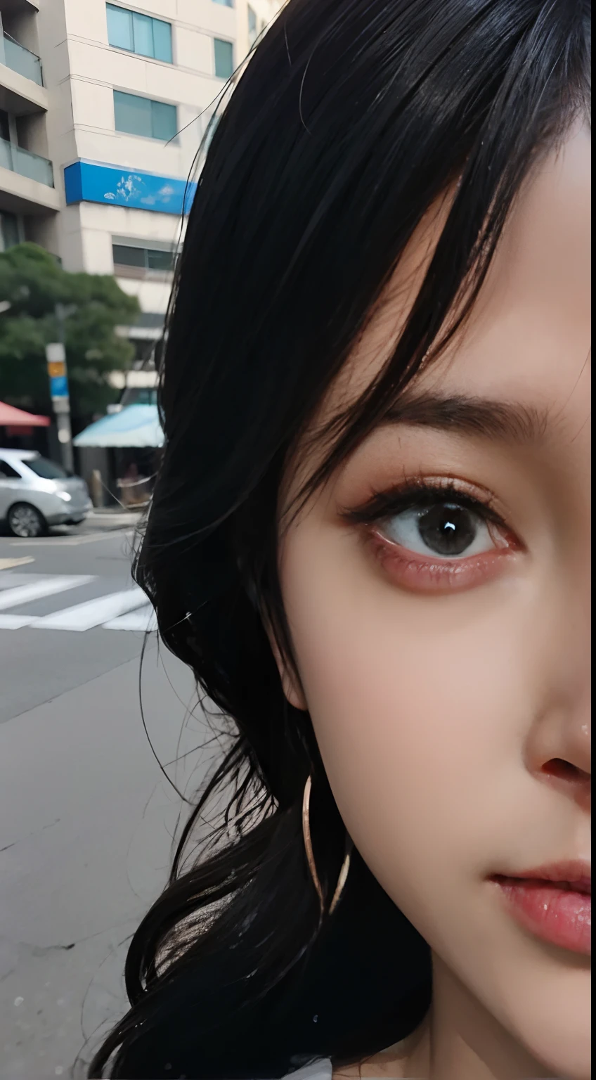 (top-quality:0.8)、perfect anime illustration、Extreme close-up portrait of beautiful woman walking in city