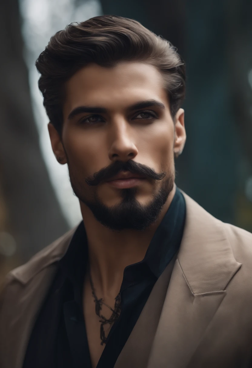 fazer um desenho de RPG de um homem Paladino sombrio em seus vinte anos 1,90m de altura cabelos negros um pouco longos barba e bigode rasos e olhos escarlates.