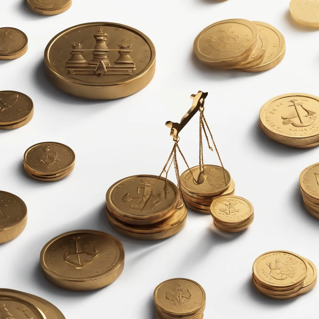 Create an image of an unbalanced scale, with several coins stacked on one side and the other side completely empty and tilted upwards. Use different sizes of coins to make the image more interesting. Add details to the coins, such as letters and numbers, to make the image more realistic. Add shadows to give depth to the image