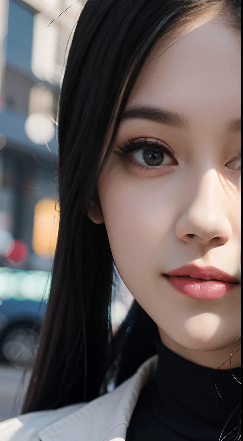 (top-quality:0.8)、perfect anime illustration、Extreme close-up portrait of beautiful woman walking in city