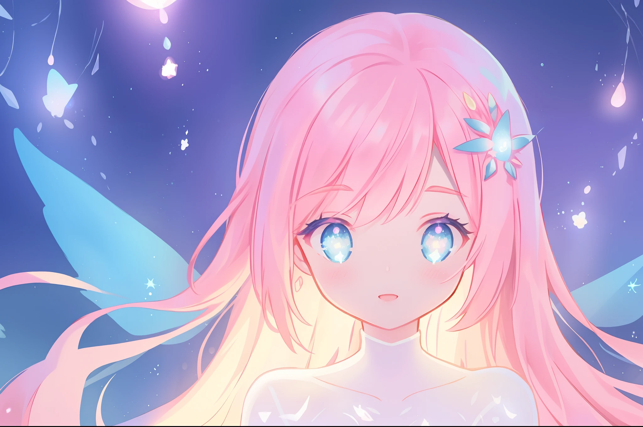 beautiful girl in sparkling glowing dress, glowing fairy wings, inspired by Glen Keane, inspired by Lois van Baarle, disney art style, by Lois van Baarle, glowing aura around her, by Glen Keane, jen bartel, glowing lights! digital painting, flowing glowing hair, glowing flowing hair, beautiful digital illustration, fantasia background, whimsical, magical, fantasy, beautiful face, masterpiece, best quality
