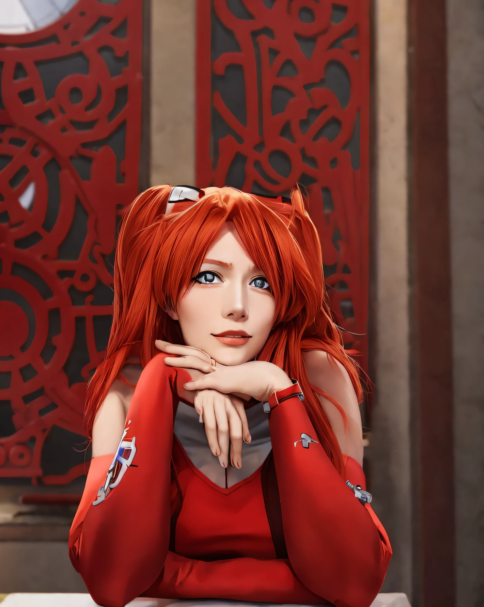 There's a red-haired woman sitting at the table, Asuka Langley, Retrato de Asuka Langley Soryu, Asuka Langley Sohryu, Asuka Langley Soryu, nami from one piece, Asuka Langley Souryuu, Misty from Pokemon, Asuka, Cosplay de Ayaka, Retrato bonito de Nami, Asuka bonito de Evangelion, garota ocidental