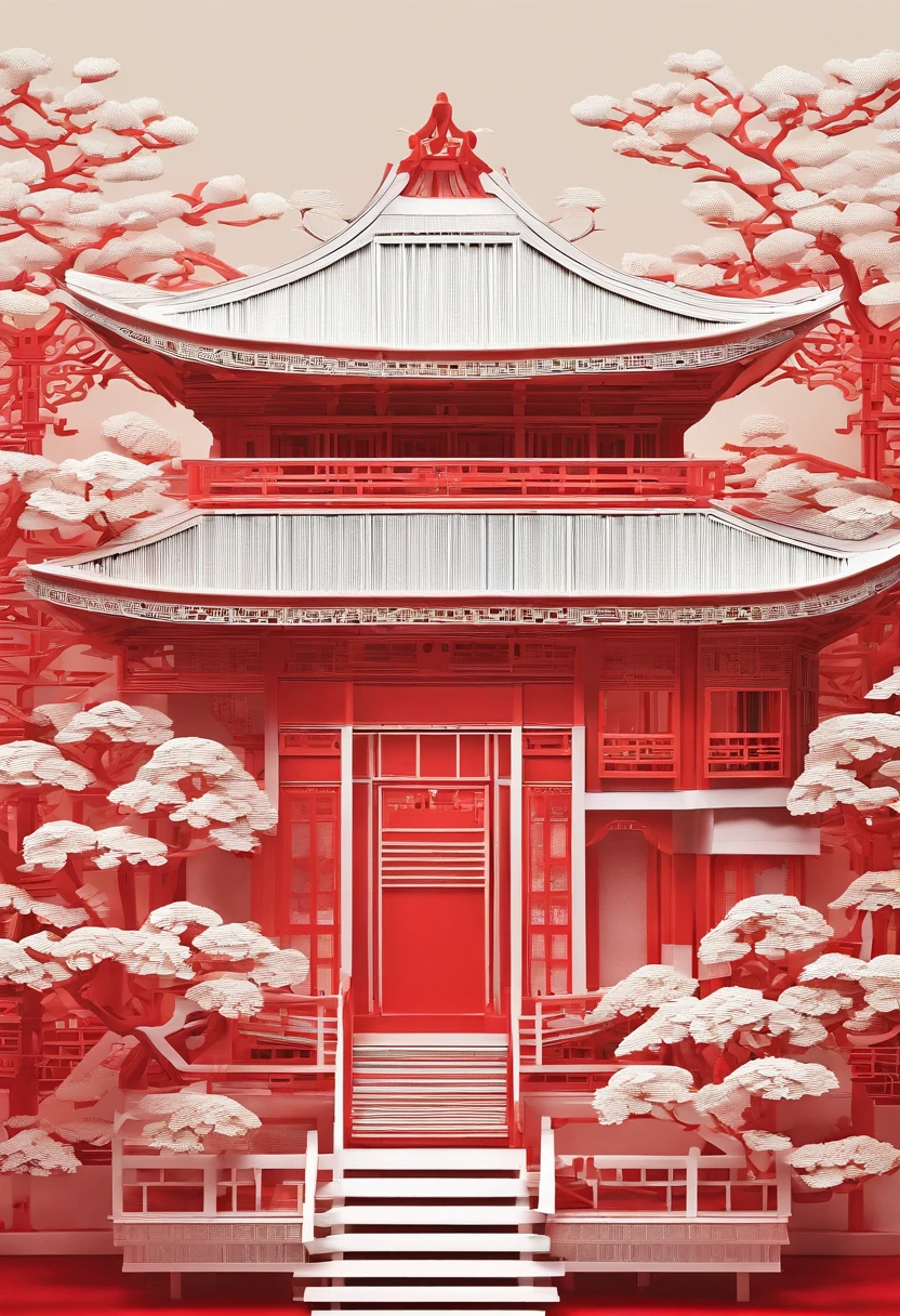 Masterpiece, Traditional Chinese house，beautiful render of a fairytale, In the style of paper art, painting of beautiful, beautiful as the moon, A very complex masterpiece, Red Beautiful intricate masterpiece, multi-layer, mysterious, Castle