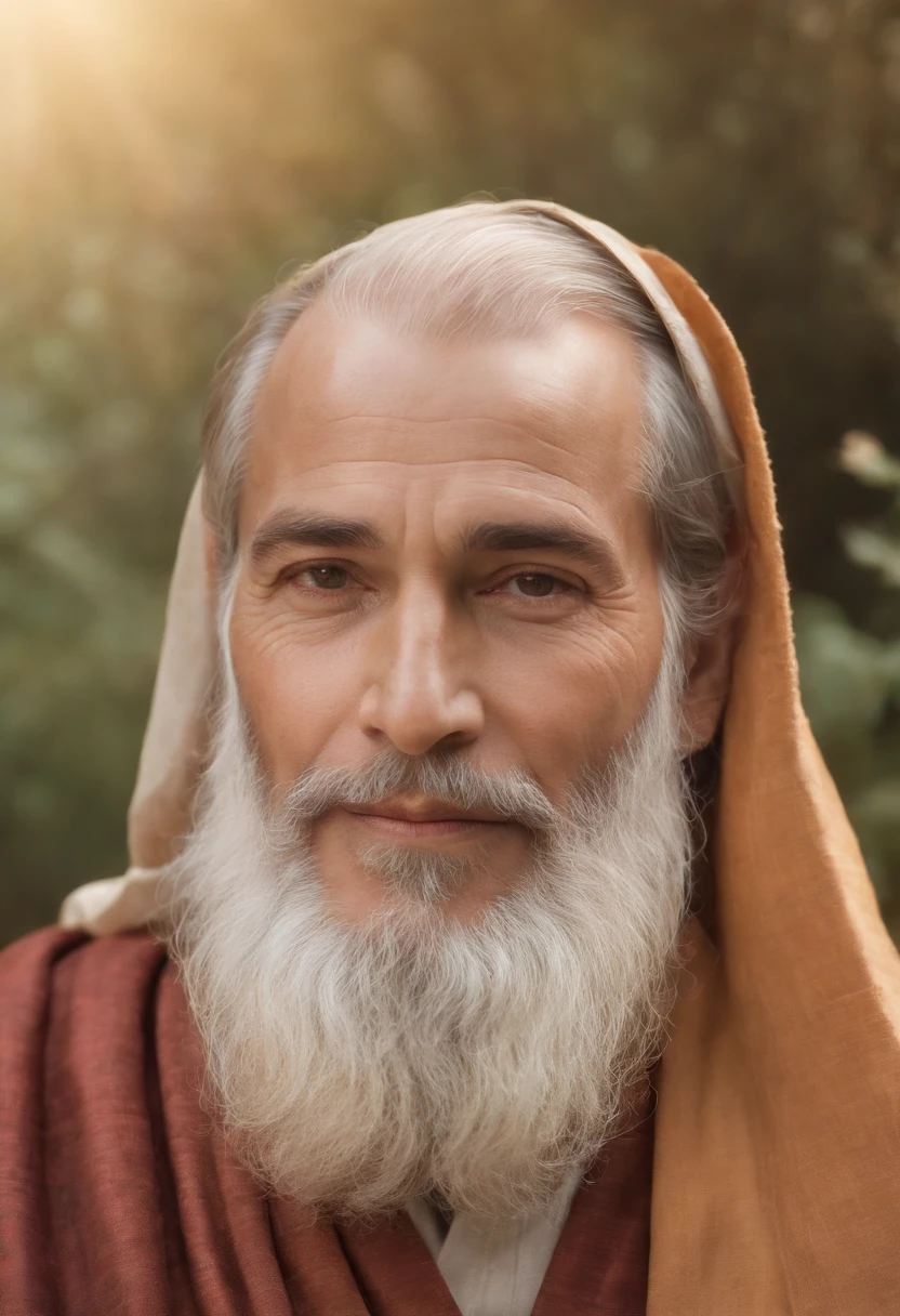 (best quality,highres:1.2),ultra-detailed,realistic portrait of Abram,bearded and wise looking, wearing a flowing robe,standing in a picturesque garden, bathed in warm sunlight. The garden is filled with lush greenery and colorful flowers, creating a harmonious atmosphere. Abram's eyes are penetrating and full of wisdom, his lips are gently curved in a serene smile that reflects his inner peace and depth. The sunlight casts a soft glow on his face, highlighting every wrinkle and contour, showcasing the passage of time and the wisdom that comes with it. The portrait is done in the style of a classical oil painting, with rich textures and vibrant colors. The colors are warm and earthy, evoking a sense of tranquility and spirituality. The lighting is soft and diffused, creating subtle shadows that add depth and dimension to the image. The details of Abram's face, including his beard, are meticulously crafted, capturing every strand of hair and every line on his face. The overall composition is balanced and harmonious, with Abram placed slightly off-center, drawing the viewer's attention to his wise and compassionate gaze. This artwork is a masterpiece, created with the highest level of skill and attention to detail, and it captures the essence of Abram's character and spirit.