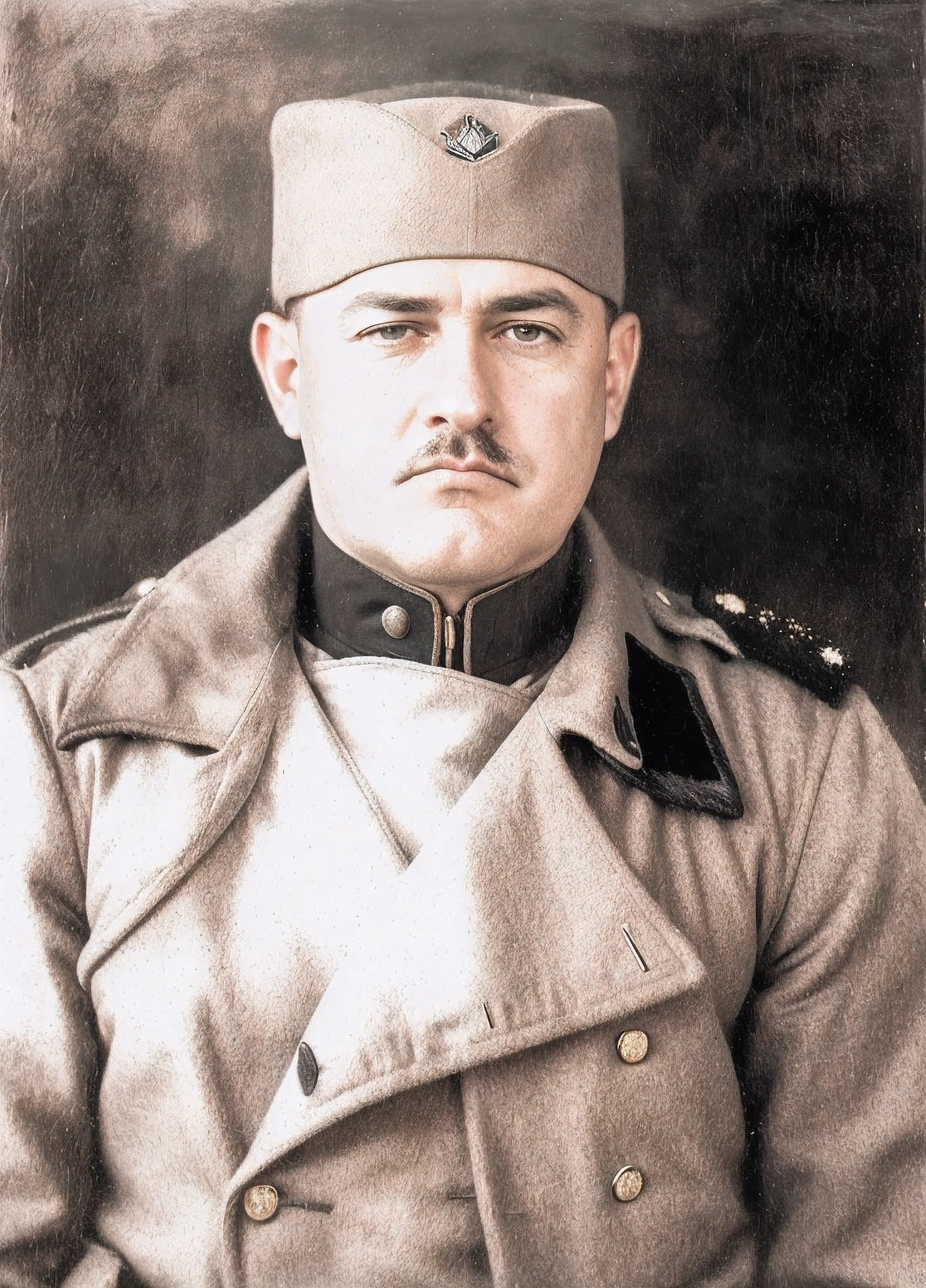 Foto de um homem com uniforme militar posando para uma foto, usando bigode igual hitler, bigode hitler, inspired by Hristofor Žefarović, inspired by Slobodan Pejić, uma foto colorida, Furio Tedeschi, inspirado em Lattanzio Gambara, Retrato de um soldado, Mario como um soldado da Primeira Guerra Mundial, raw photo, amazing photograph, best quality, 8K, high quality, Ultra detailed, (best quality), (high detailed skin, full sharp:1.2), 8k uhd, dslr, detailed face