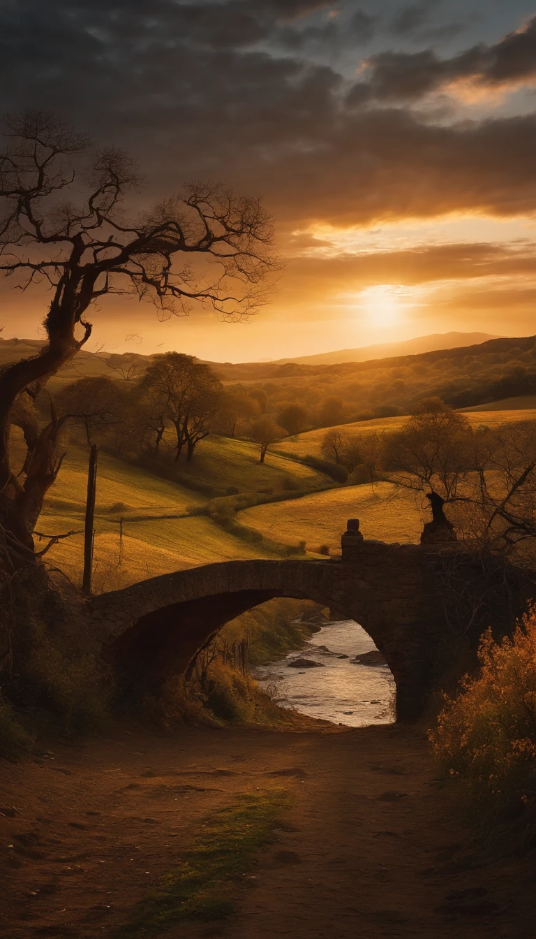 Withered vines, old trees, dark crows, small bridges and flowing water, people on the ancient road, westerly wind and thin horses, the sun sets, heartbroken people are at the end of the world