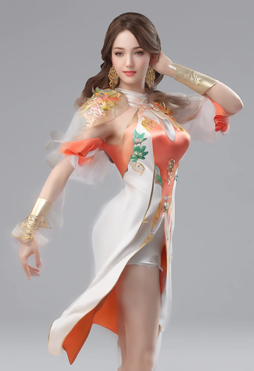 8620 (Dancing iron),8620 (uniform),Masterpiece, Best quality, Ultra-detailed, illustration,Black dress,Looking back,:D,White background,((eyes highlights))