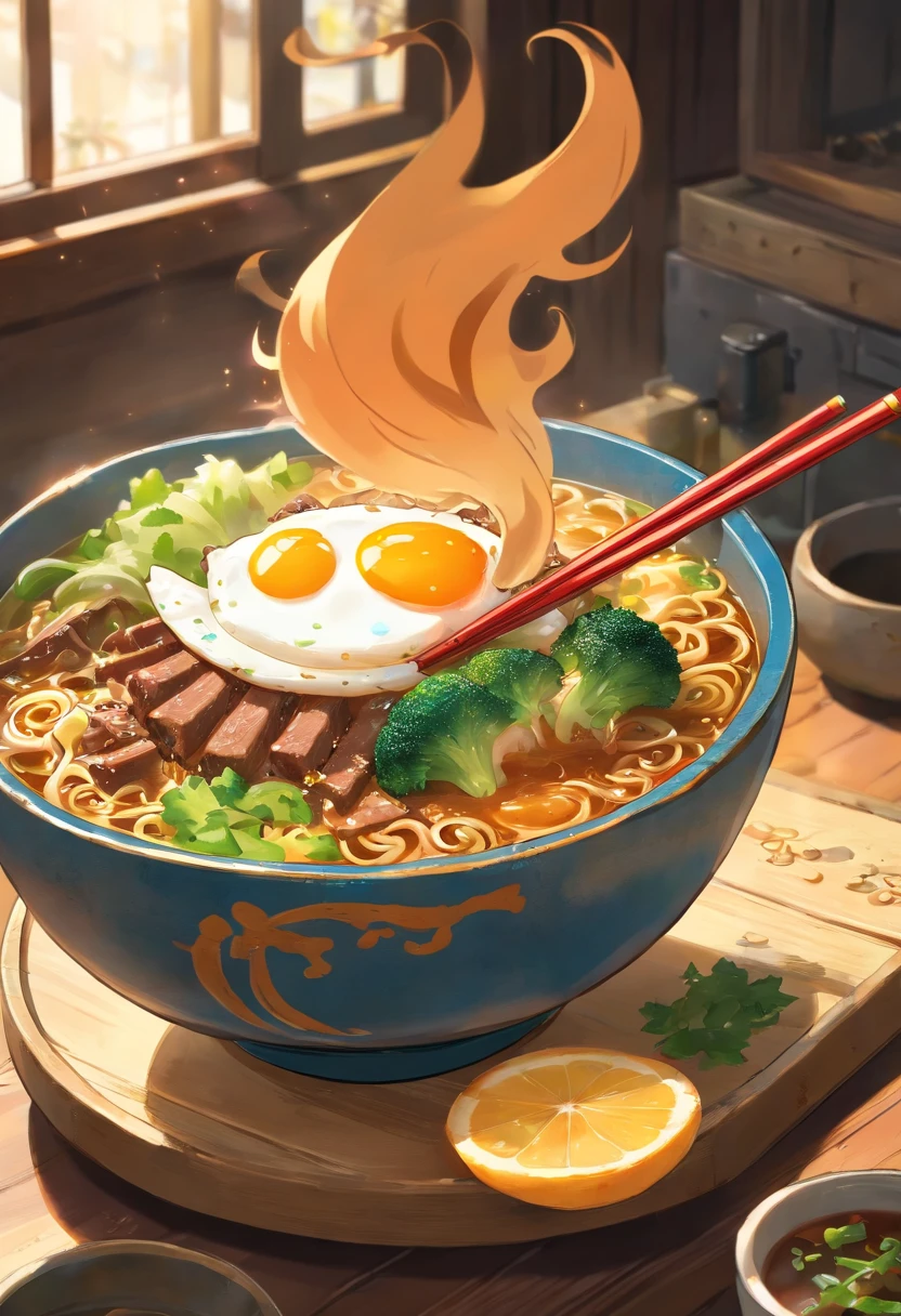A bowl of beef noodles，Fresh vegetables，The poached egg aroma is overflowing，The brown shells are delicious，It was delicious，Pepper has a strong flavor，The yellow bamboo shoots are crispy and delicious，The fungus has a delicate taste，The final taste of tofu is great，High detail, Ultra detail, complexdetails, finedetail, Ultra detail, Super detail, Cinematic, Surrealistic soft light, Studio lighting, diffused soft lighting, Shallow depth of field, Sharp focus bokeh, Ray tracing, Subsurface scattering, Diffuse reflections illuminate hyperdetails, (Complexity, detail, Ultra detail, Super detail), Cinematic, Hyperrealistic