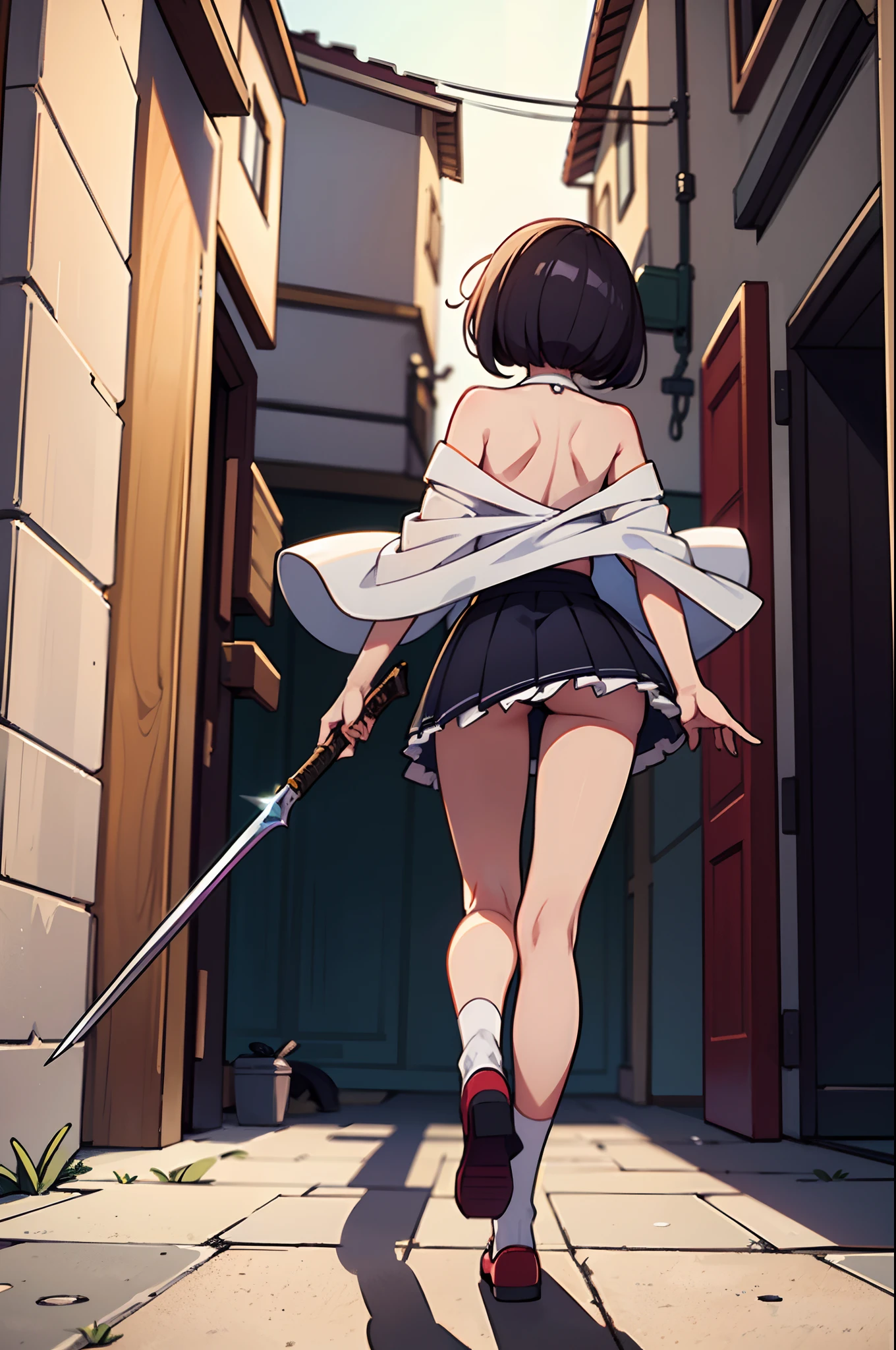 Woman with weapon coming out of body、kawaii、A magic circle appeared overhead and at your feet、moonlights、Back alley