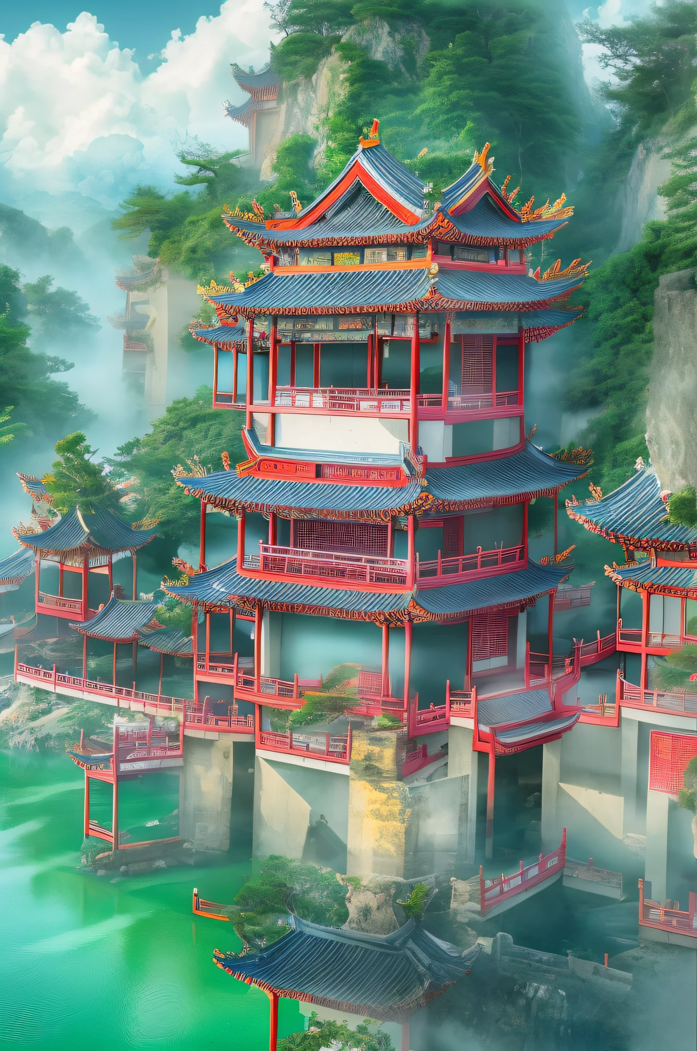 Chinese architecture,gardens,mountain water,Sea of Clouds