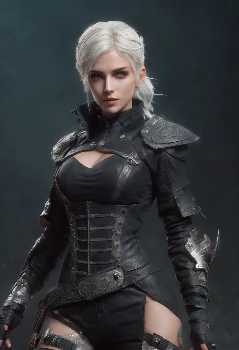 Cirilla Fiona Elen Riannon,Highest image quality,Outstanding details,超高分辨率,(Fidelity:1.4), Favor the details, Dragon Knight,Cloak, She has a delicate and beautiful face,Raised sexy,cyber punk perssonage,Futuristic,mechanically aesthetic,Virtual Engine 5,Perfect detail rendering,rendering by octane,hyper HD