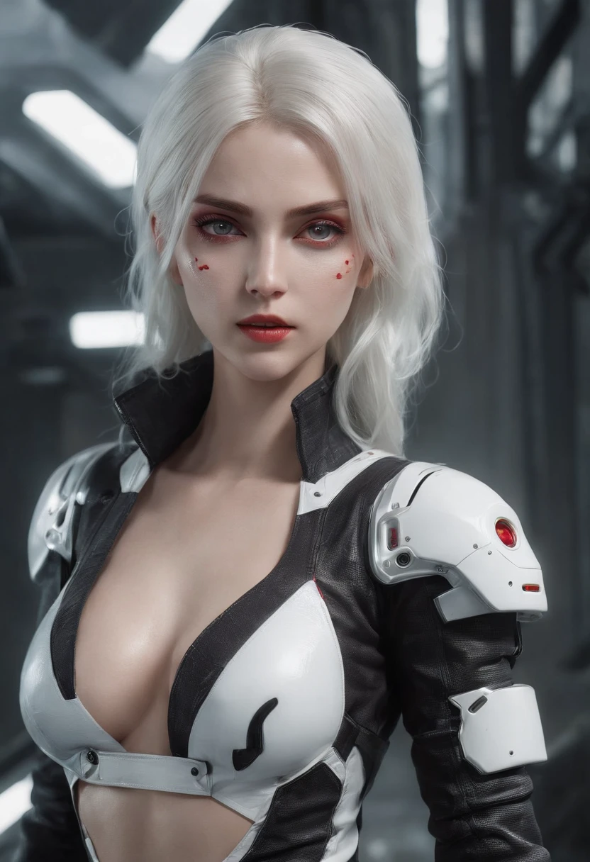 Cirilla Fiona Elen Riannon,Highest image quality,Outstanding details,超高分辨率,(Fidelity:1.4),The best illustration,Favor the details,closeup cleavage,A mech girl,He has a delicate and beautiful face,((Red and white semi-mechanical body:1.8)),Raised sexy,cleavage,onbed,frontage,cyber punk perssonage,Futuristic,mechanically aesthetic,Complex machinery,The background is a high-tech lighting scene in the future city,Virtual Engine 5,Perfect detail rendering,rendering by octane,hyper HD