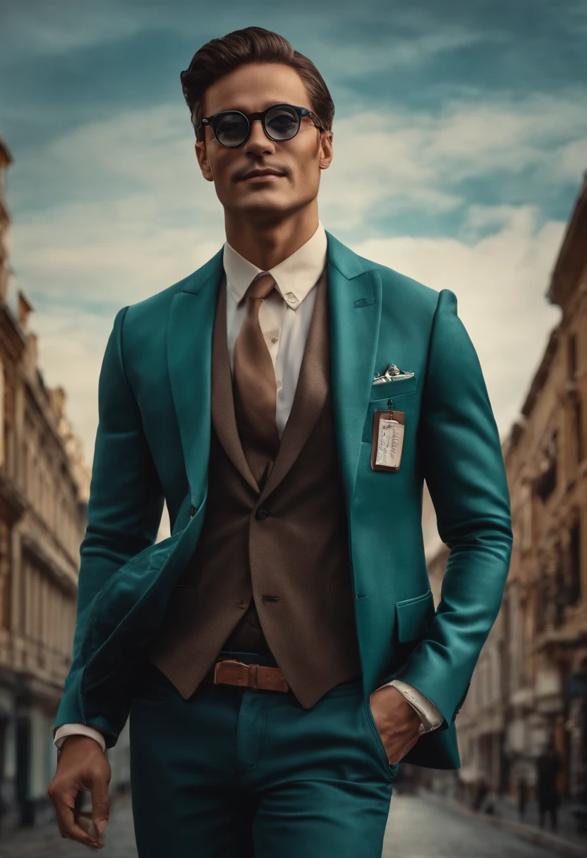 Using AI generative tools, create an image of a suave man donning a jacket and jeans, with stylish spectacles on his face. He should be gracefully holding a sign that reads 'Thanks for the warm wishes' in an artistic manner.