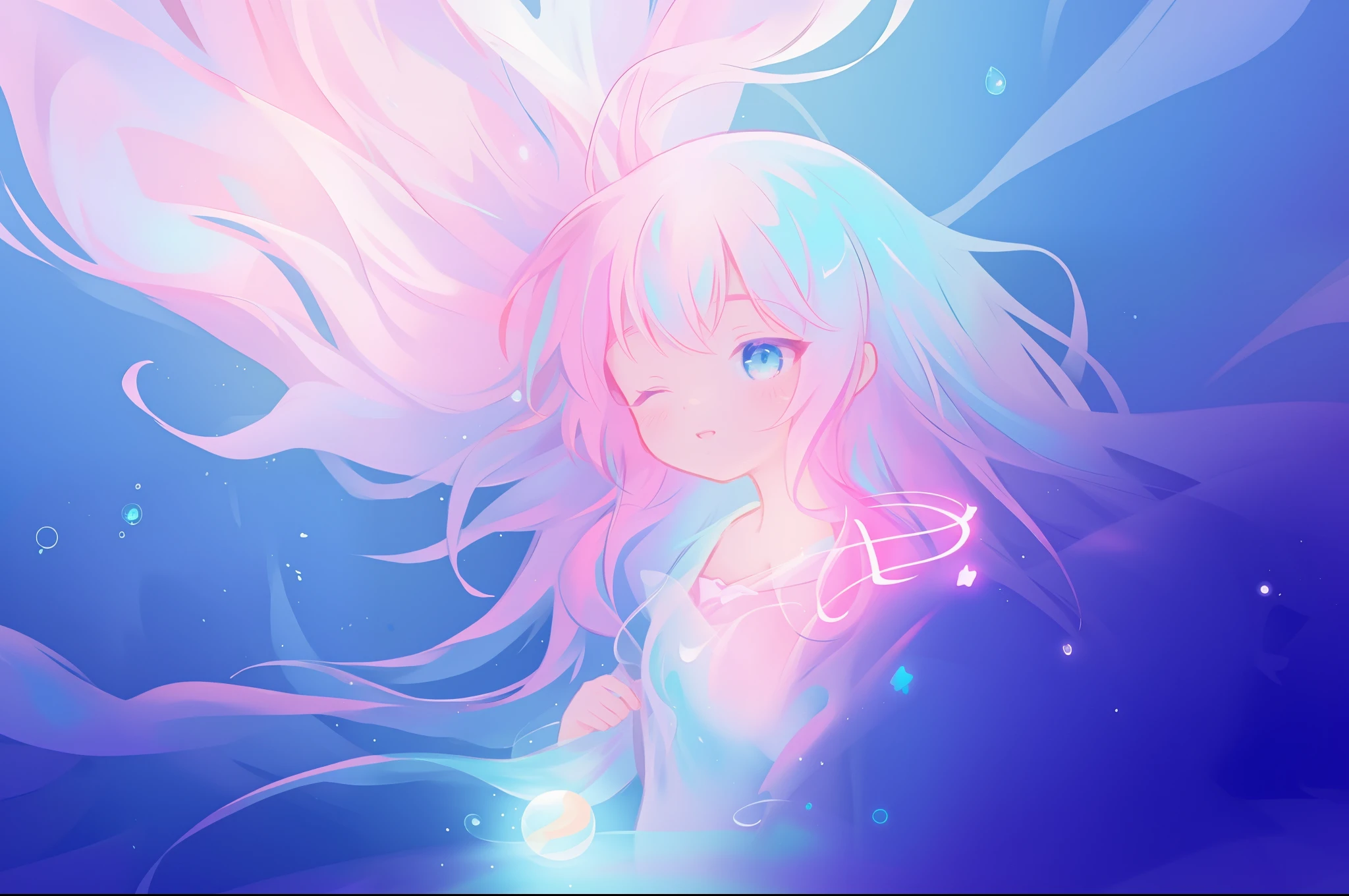 beautiful anime girl, inspired by Glen Keane, inspired by Lois van Baarle, (disney art style), by Lois van Baarle, glowing aura around her, by Glen Keane, jen bartel, glowing lights! digital painting, flowing glowing hair, glowing flowing hair, beautiful digital illustration, magical, whimsical, fantasia background, liquid ballgown, liquid hair, colorful