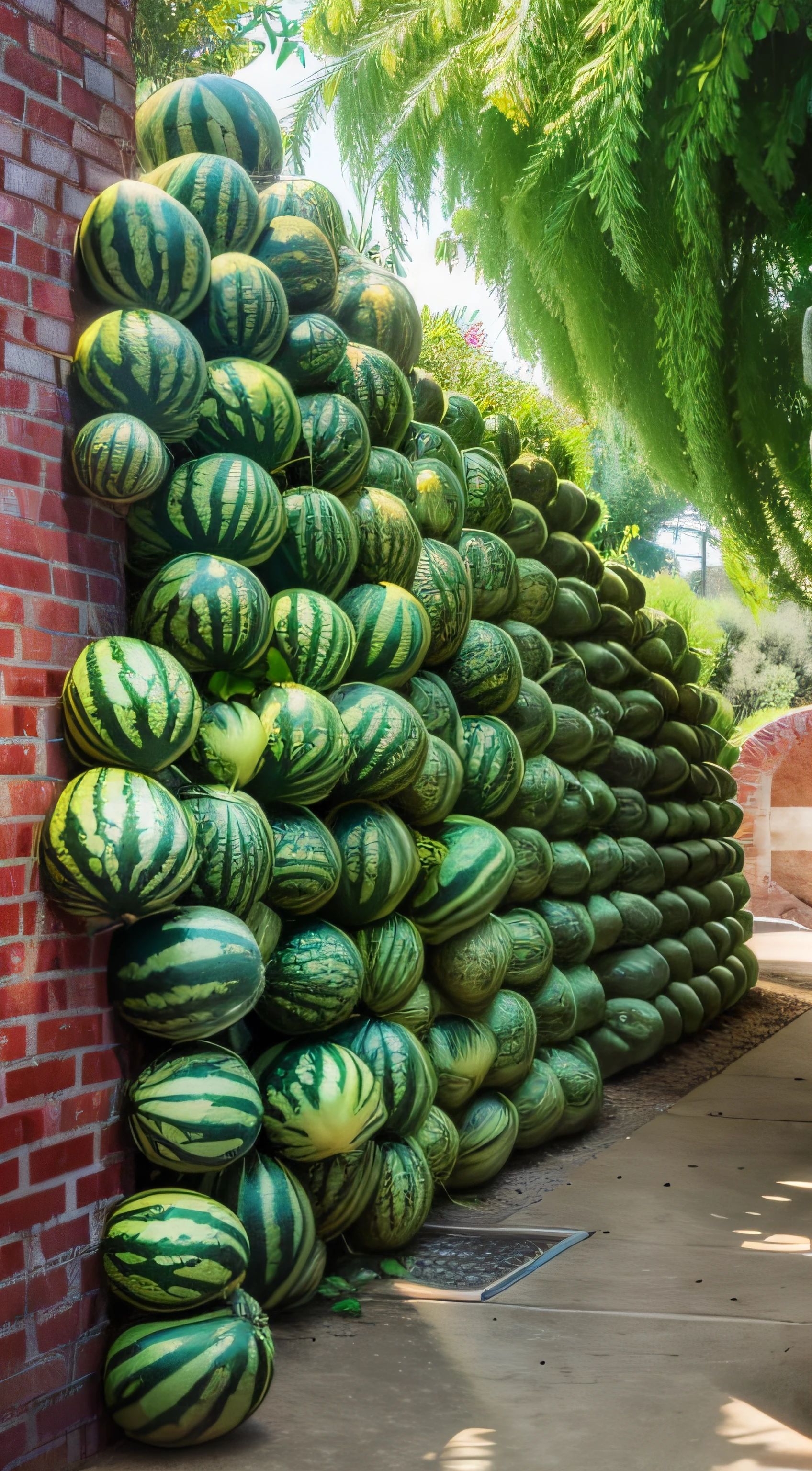 Round watermelon,Watermelon texture,Watermelons line the walls