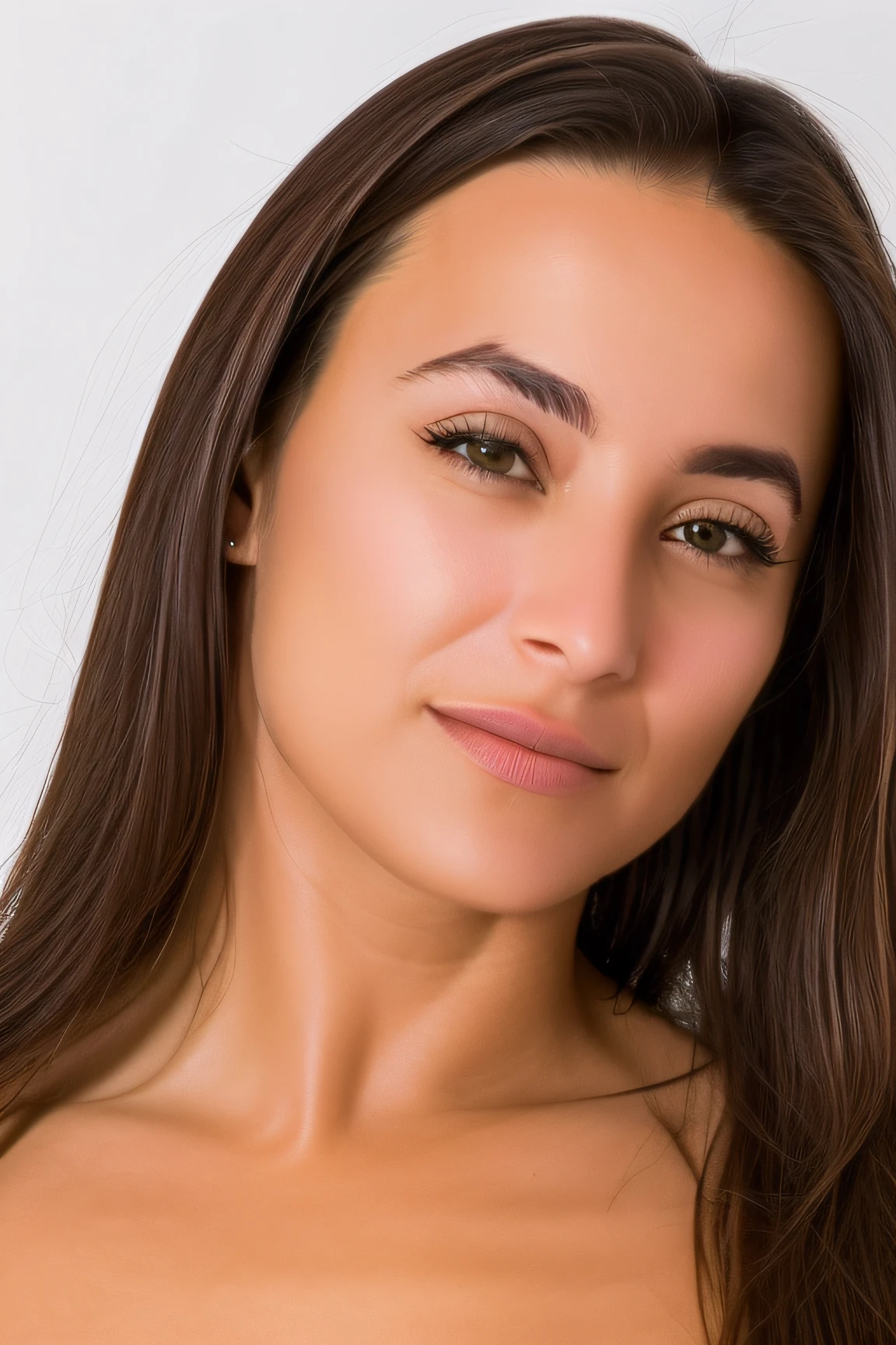 Retrato facial da modelo DOMINIKA C com estilo de cabelo castanho claro longo e afastado dos olhos, olhos verdes lindos e perfeitos, (maquiagem dos olhos: 1.1), (pele altamente detalhada: 1.1), (roso altamente detalhado: 1.1), vestindo uma roupa social, ( (SFW)), realista, FOTOREALISTIC, rosto detalhado, soft-lighting, estilo Modelshoot, fotografia profissional, on a light studio background, fundo desfocado, RAW, analogue style, foco nítido, 8k UHD, DSLR, alta qualidade, Fujifilm XT3, grain, premiado, obra-prima