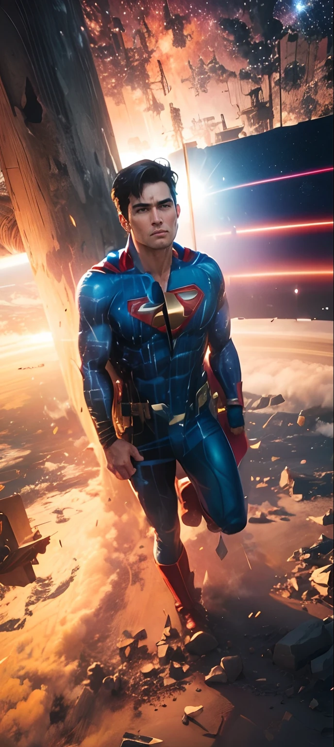 Superman, realistic face,space background