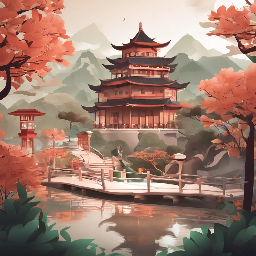 （isometry：1.5），1 Chinese house model，1 Pond，lotuses，（white backgrounid：1.2，），panoramic photo，globalillumination，（Ray traching，HDR，unreal render，Rational design，tmasterpiece，best qualtiy，hyper HD，cinmatic lighting）