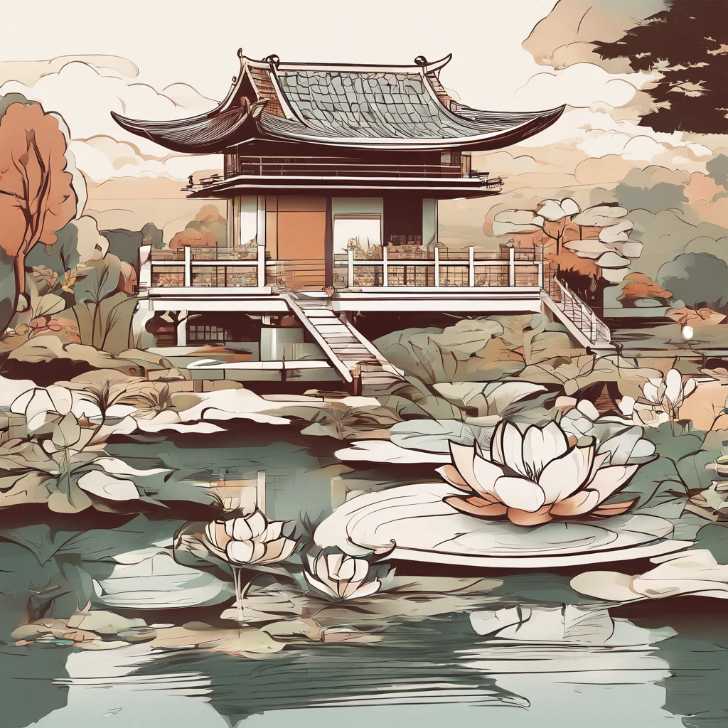 (isometry:1.5),1 Chinese house model,1 Pond,lotuses,(white backgrounid:1.2,),panoramic photo,globalillumination,(Ray traching,HDR,unreal render,Rational design,tmasterpiece,best qualtiy,hyper HD,cinmatic lighting)