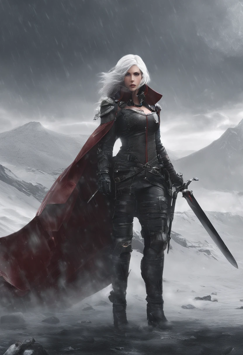 Cirilla Fiona Elen Riannon,Highest image quality,Outstanding details,超高分辨率,(Fidelity:1.4), Favor the details,closeup cleavage,dawn,Snow,winter,Wizard Sword,He has a delicate and beautiful face,Red Japanese oni armor,Raised sexy,frontage,cyber punk perssonage,Futuristic,mechanically aesthetic,Virtual Engine 5,Perfect detail rendering,rendering by octane,hyper HD