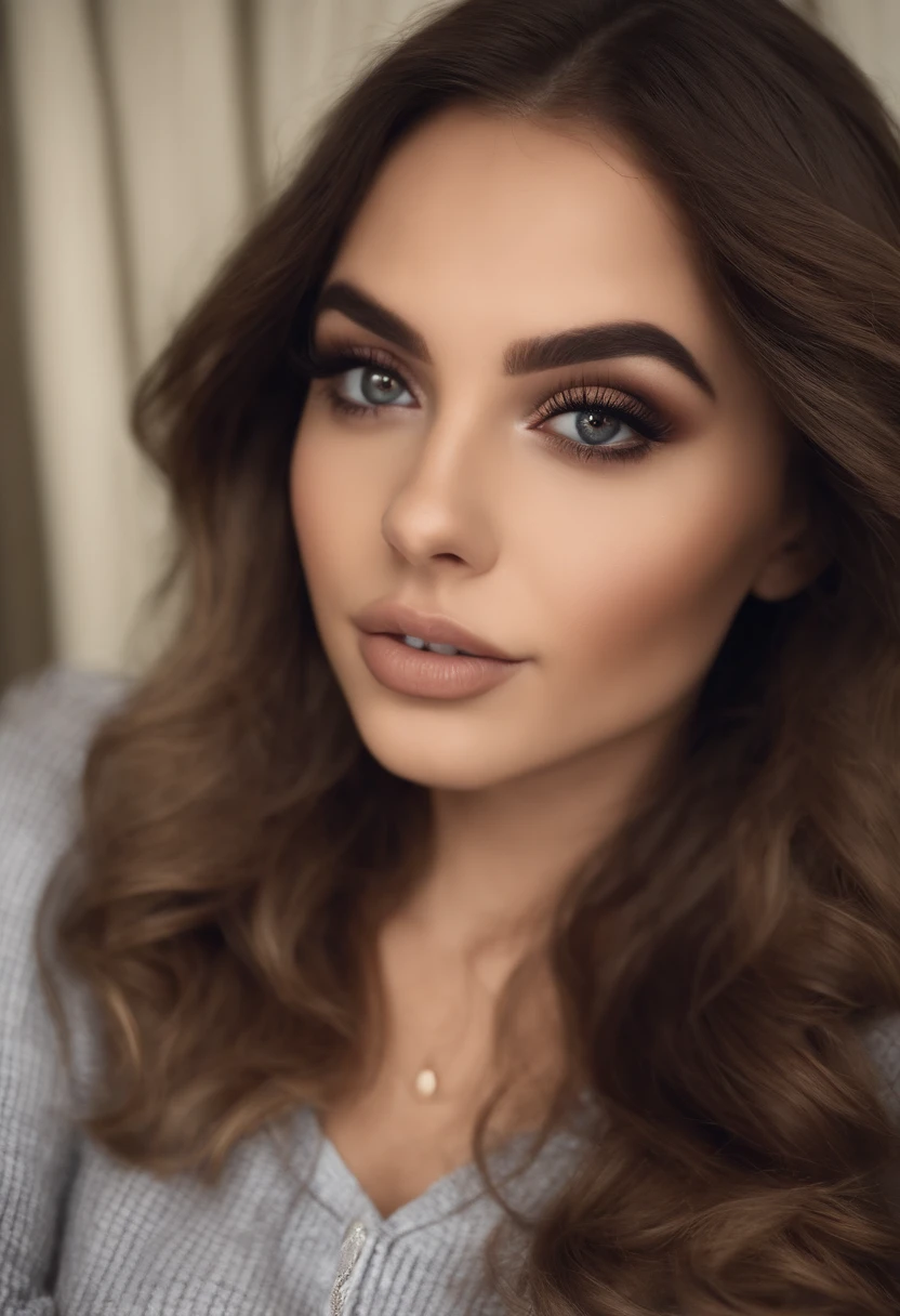 Arafed Mujer totalmente , Chica sexy con ojos marrones, ultra realista, meticulosamente detallado, Retrato Sophie Mudd, brown hair and large eyes, selfie de una mujer joven, Ojos del dormitorio, Violeta Myers, sin maquillaje, Maquillaje natural, staring directly into camera, cara con artgram, maquillaje sutil, Impresionante foto de cuerpo completo arrodillado en la cama, En el dormitorio, Medium to large size bust