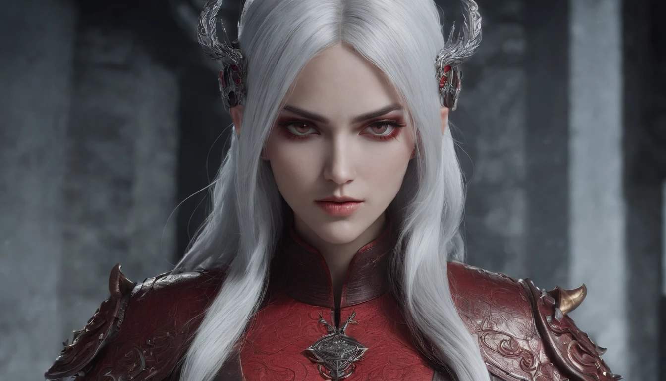 Cirilla Fiona Elen Riannon，Highest image quality，Outstanding details，超高分辨率，（Fidelity：1.4）, Favor the details，closeup cleavage，dawn，Snow，winter，Wizard Sword，He has a delicate and beautiful face，Red Japanese oni armor，Raised sexy，frontage，cyber punk perssonage，Futuristic，mechanically aesthetic，Virtual Engine 5，Perfect detail rendering，rendering by octane，hyper HD