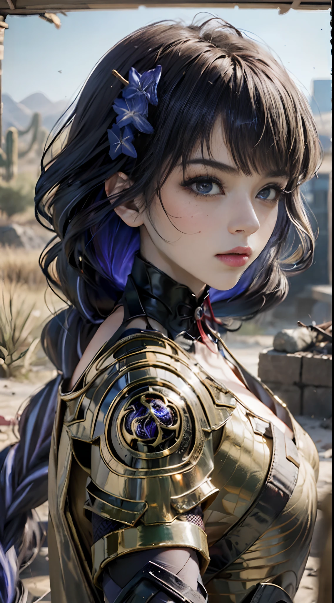 8k wallpaper,ultra - detailed,rich details,ultraclear,8K,,Best quality at best,best qualtiy,mistic,1 female warrior,Black armor,Ancient japanese general armor,(((Sword in hand))),facing to audience,(((A withered battlefield,废墟,run-down,Wasteland,barren,A desert))),Sadness outside,battlefiled,ancient battle field,,((the night,Dimly lit,Dark 1.3)),Bust composition