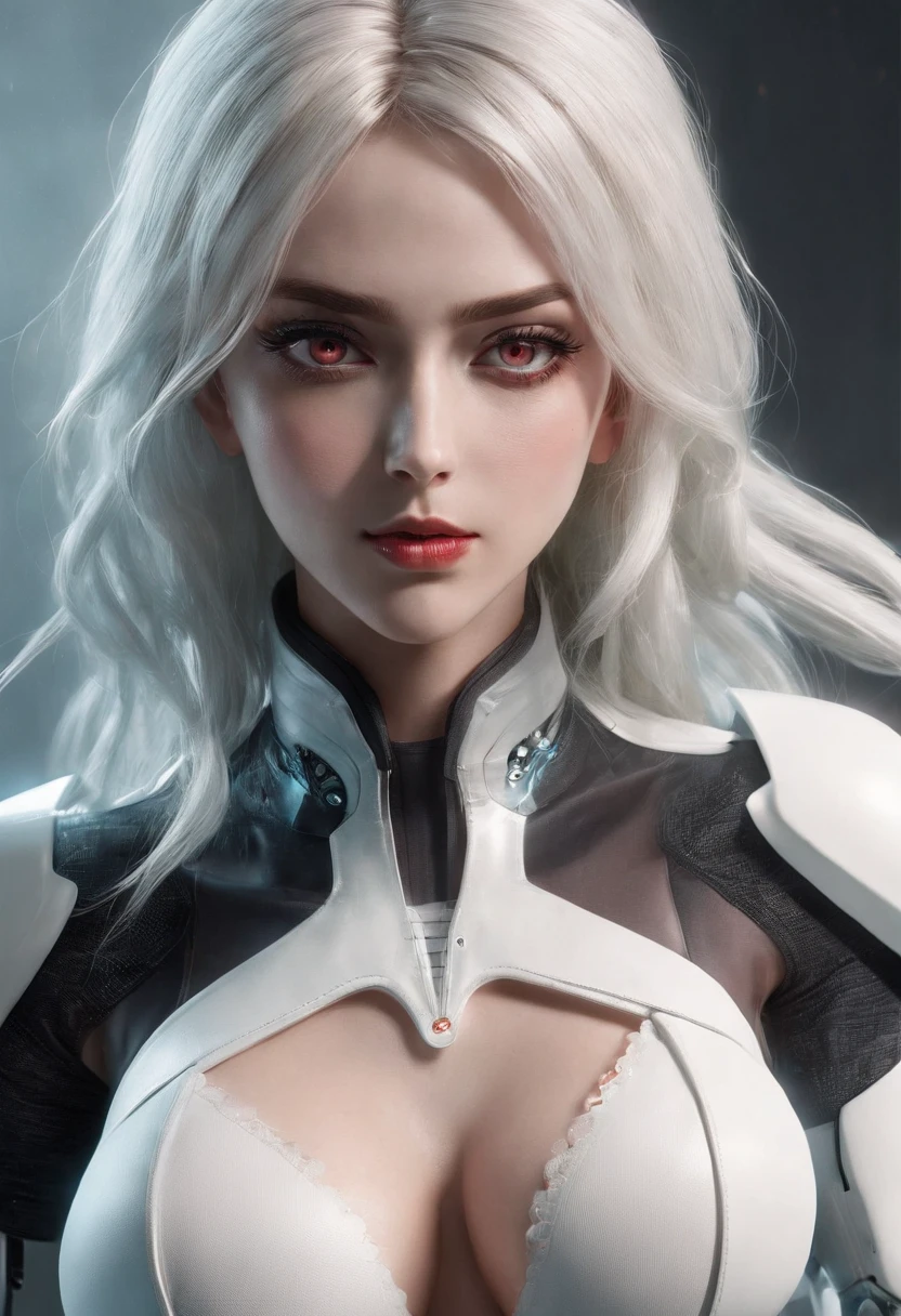 Cirilla Fiona Elen Riannon,Highest image quality,Outstanding details,超高分辨率,(Fidelity:1.4),The best illustration,Favor the details,closeup cleavage,A mech girl,He has a delicate and beautiful face,((Red and white semi-mechanical body:1.8)),Raised sexy,cleavage,onbed,frontage,cyber punk perssonage,Futuristic,mechanically aesthetic,Complex machinery,The background is a high-tech lighting scene in the future city,Virtual Engine 5,Perfect detail rendering,rendering by octane,hyper HD