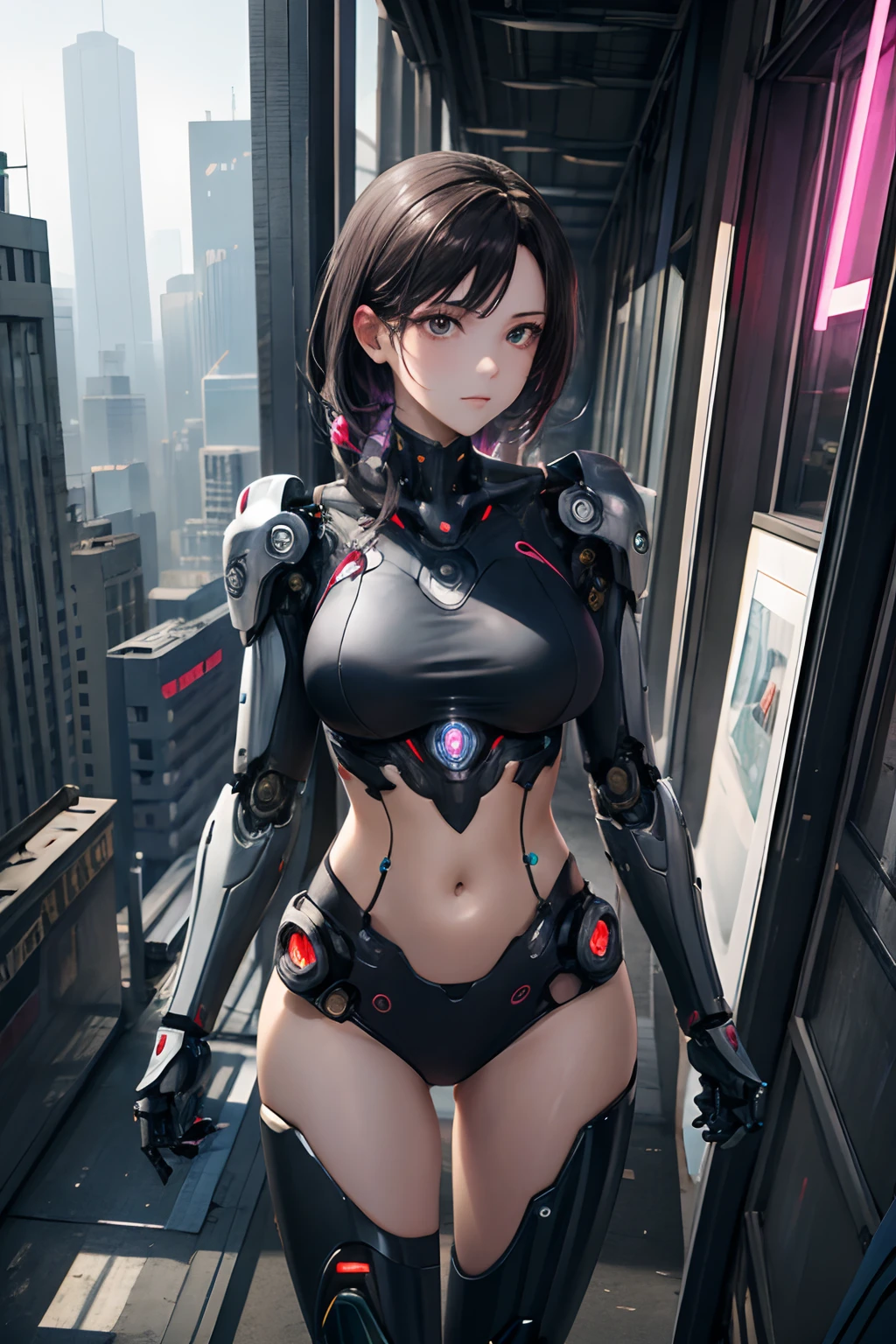 ray tracing, masterpiece, best quality, 1girl, mechanical arms, cyborg, cyberpunk,
