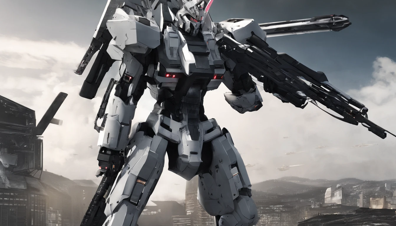 Highest image quality，Outstanding details，超高分辨率，（Fidelity：1.4）,Unicorn Gundam 02 Banshee, Combat action to repay the banshee,，cyber punk perssonage，Futuristic，mechanically aesthetic，Virtual Engine 5，Perfect detail rendering，rendering by octane，hyper HD