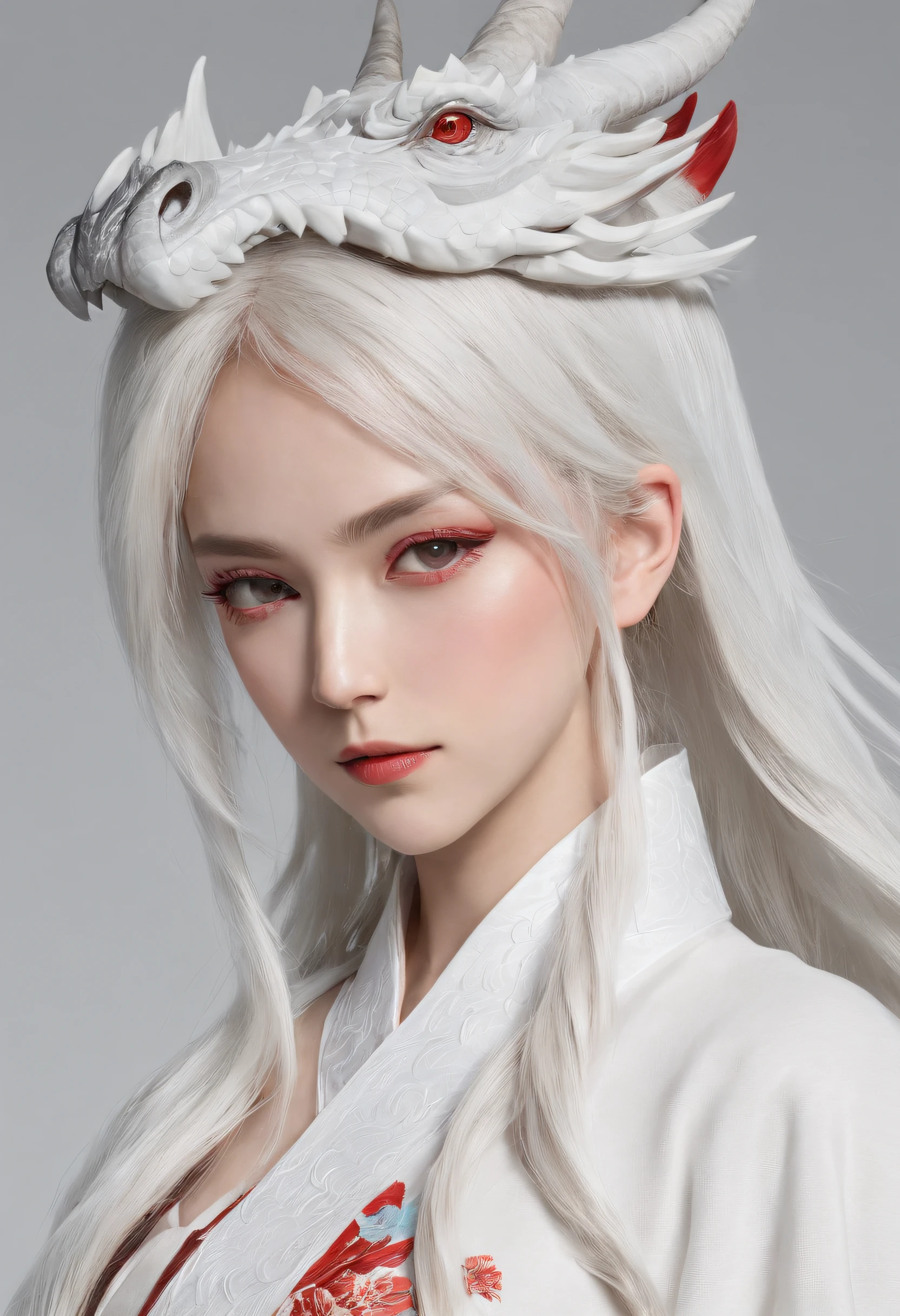 Cirilla Fiona Elen Riannon,动态照明,art stations,poster for,Volumetriclighting,Very detailed faces,4k wallpapers,Award-Awarded,1 girl with white hair,He has a delicate and beautiful face,long hair flowing,horse tailed,Fringed Hair Ornament,Dynamic perspective,White Hanfu,White gauze flying,red waistband,Sexy,Tradition Chinese Ink Painting,Surrounded by clouds,fog atmosphere,Ride a white dragon,Stroke the faucet,White dragon horn,dynamic viewing angle,电影灯光,
