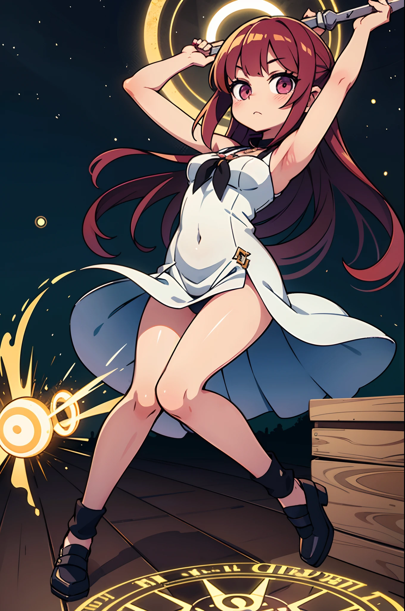 Woman with weapon coming out of body、kawaii、A magic circle appeared above my head and at my feet、moonlights