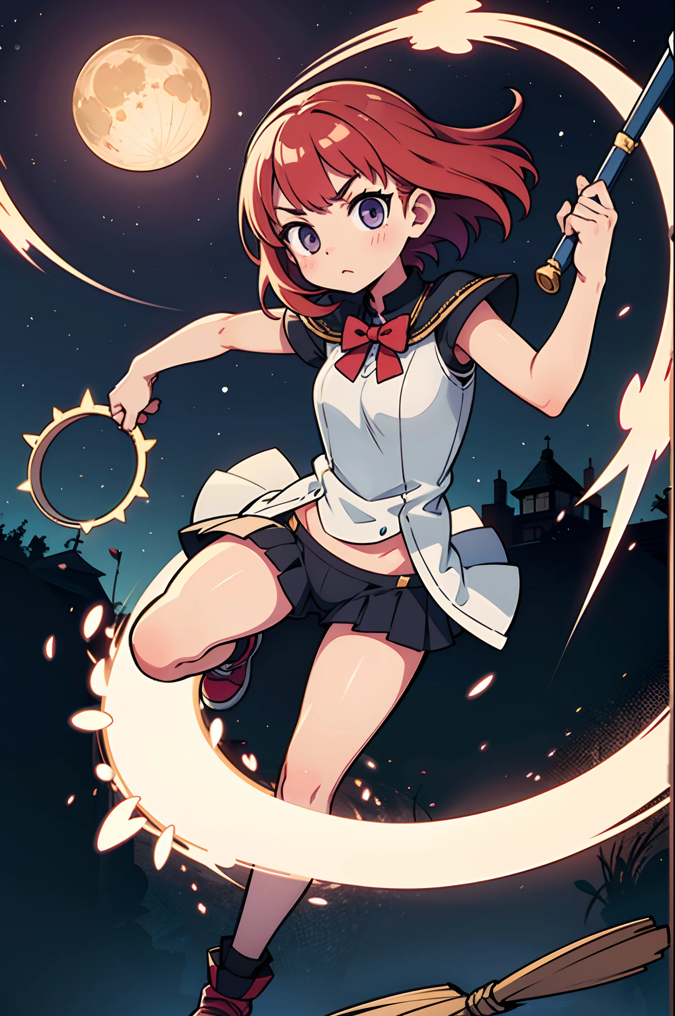 Woman with weapon coming out of body、kawaii、A magic circle appeared above my head and at my feet、moonlights