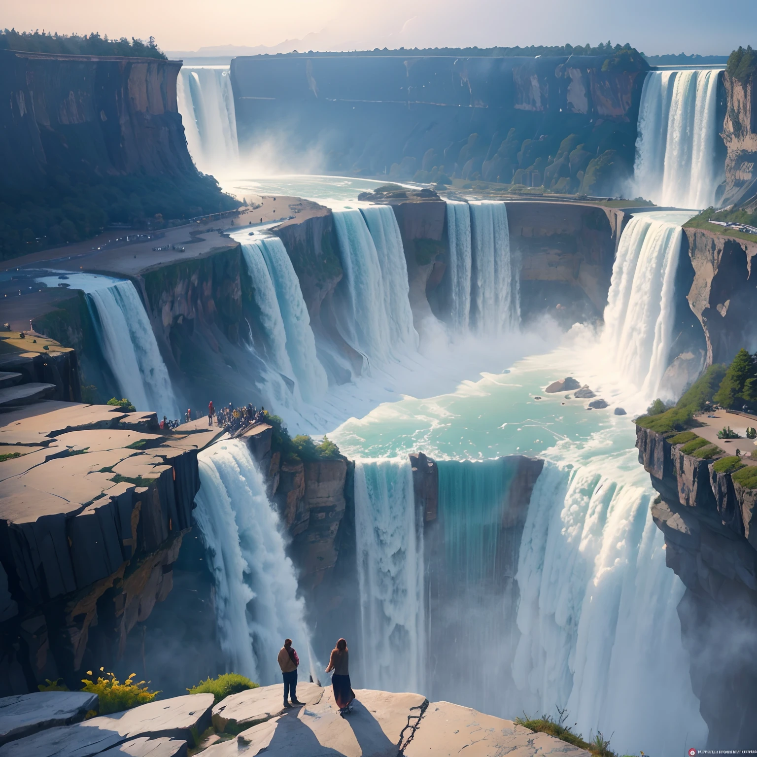 Giant waterfall，Niagara Falls，ＳＦFantasyart，超A high resolution，Superb view surrounded by nature，Mysterious scenery，in isekai，planet earth，​masterpiece，